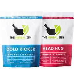 The Herbal Zen Cold Kicker steamers pack for a refreshing shower boost.