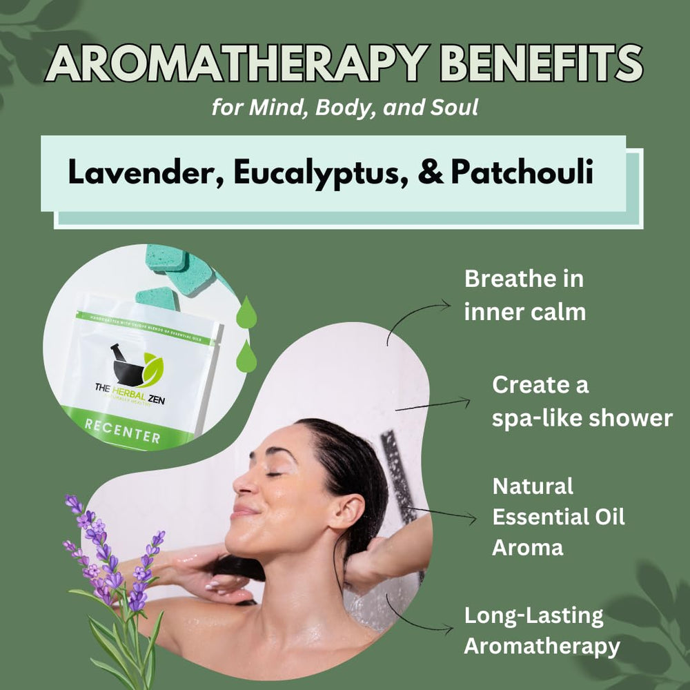 The Herbal Zen Eucalyptus shower steamer tablet delivering refreshing aroma.