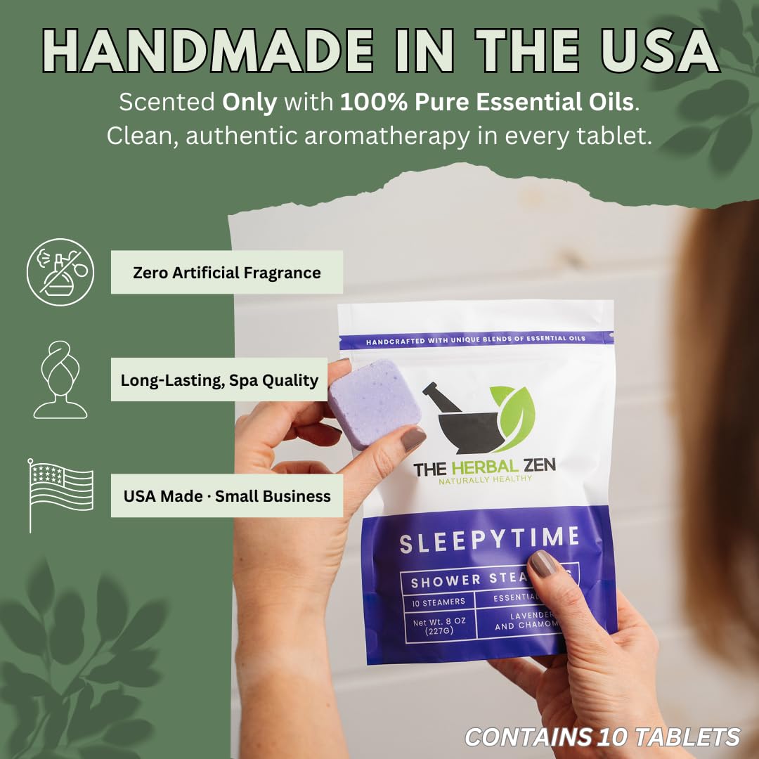 The Herbal Zen Lavender Shower Steamer ingredients highlight essential oils.