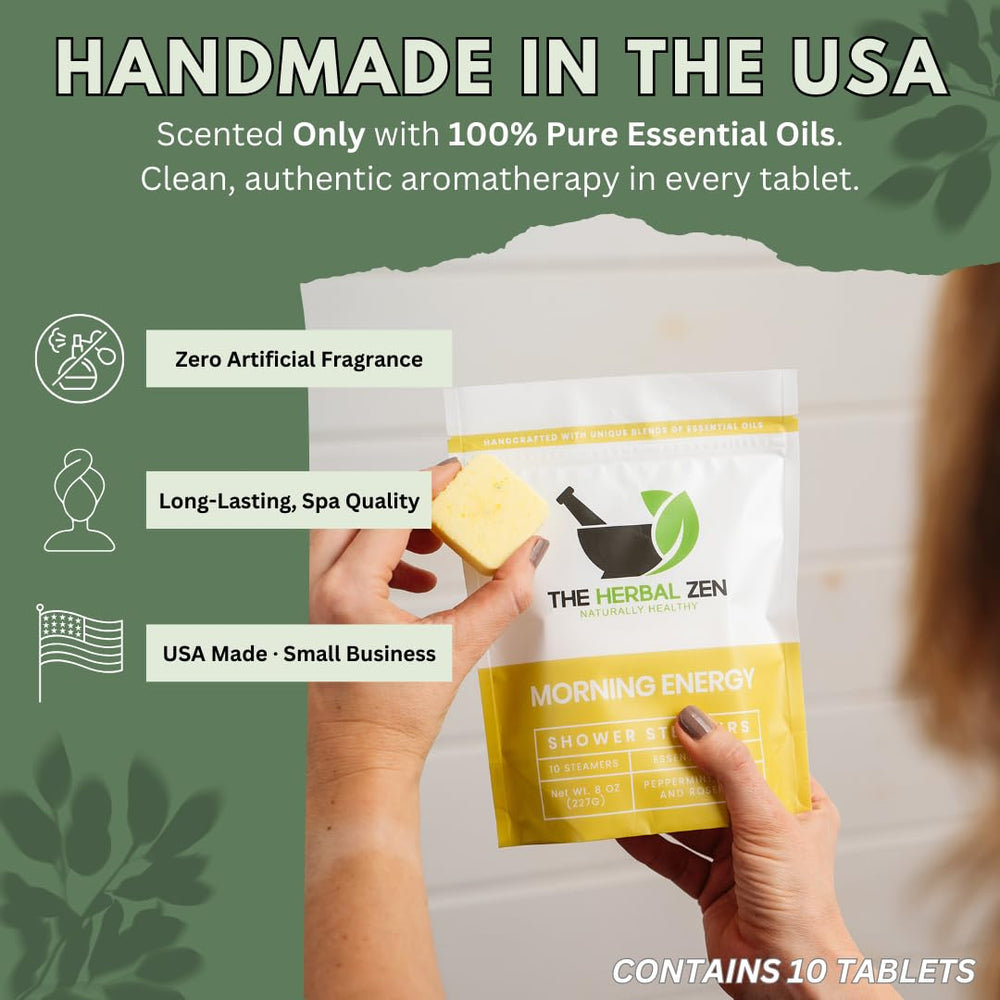 The Herbal Zen Steam-release visual, oils infuse the shower for a vivid wakeup.