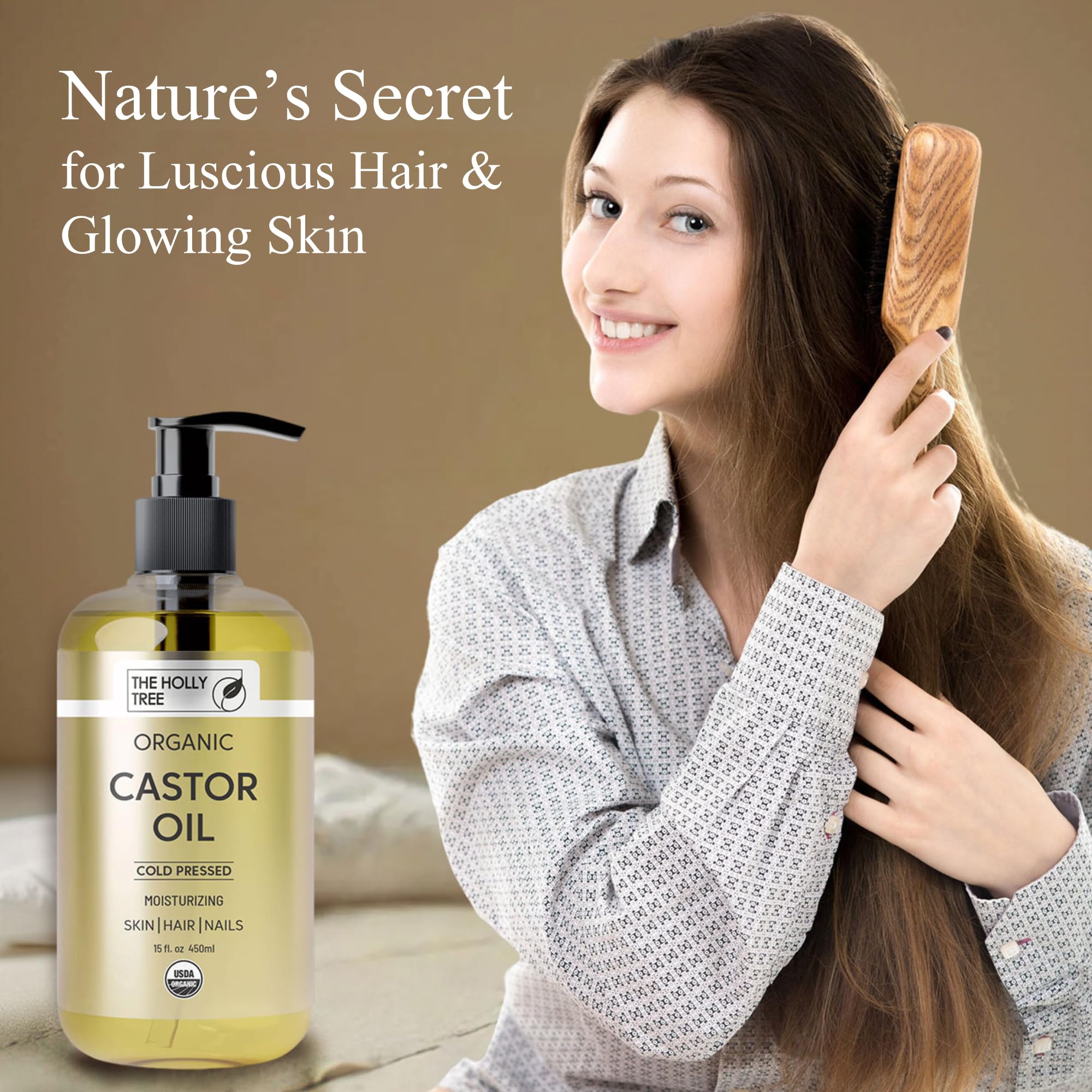The Holly Tree Castor Oil used on lashes and brows for conditioning care