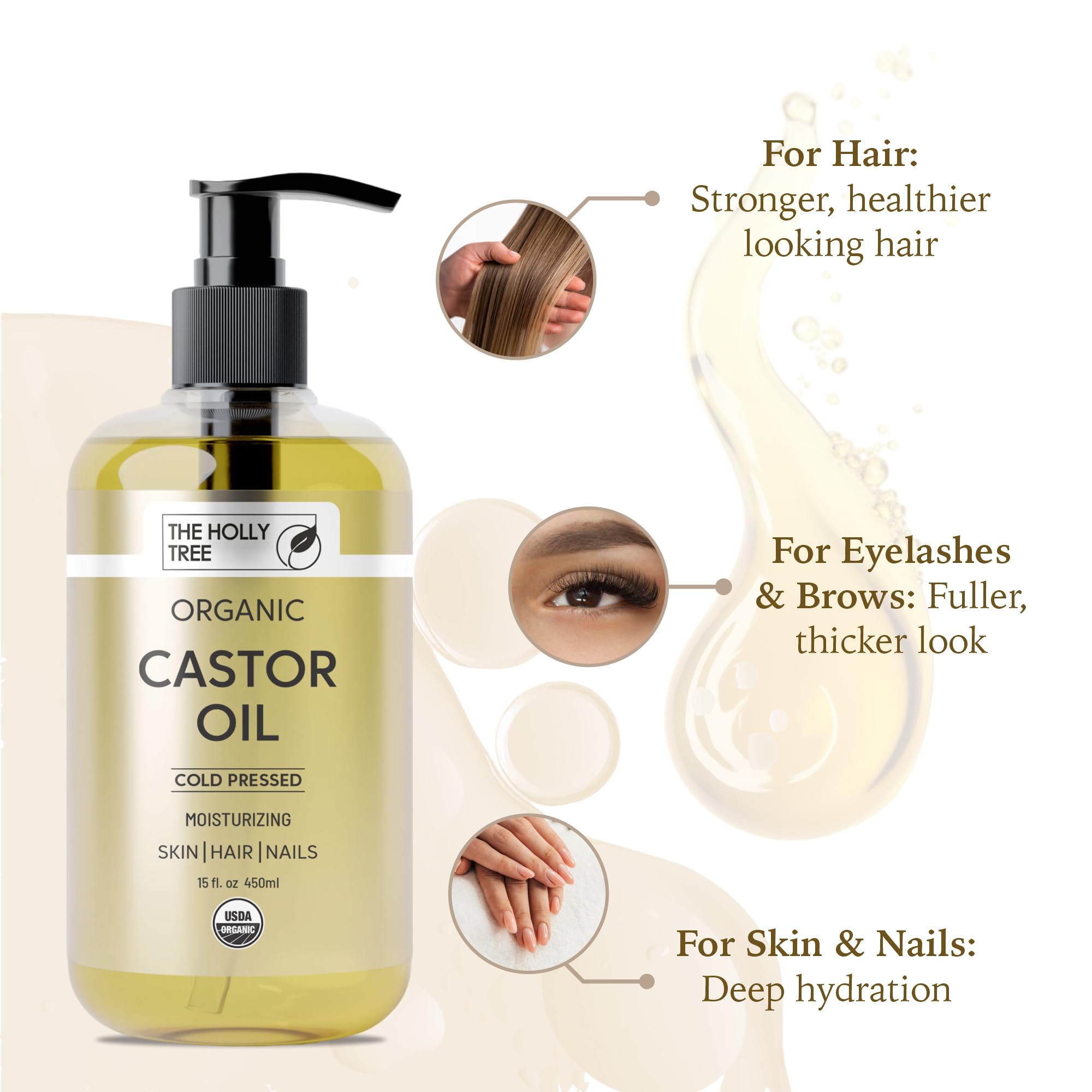 Application of The Holly Tree Organic Castor Oil for hair growth and scalp care