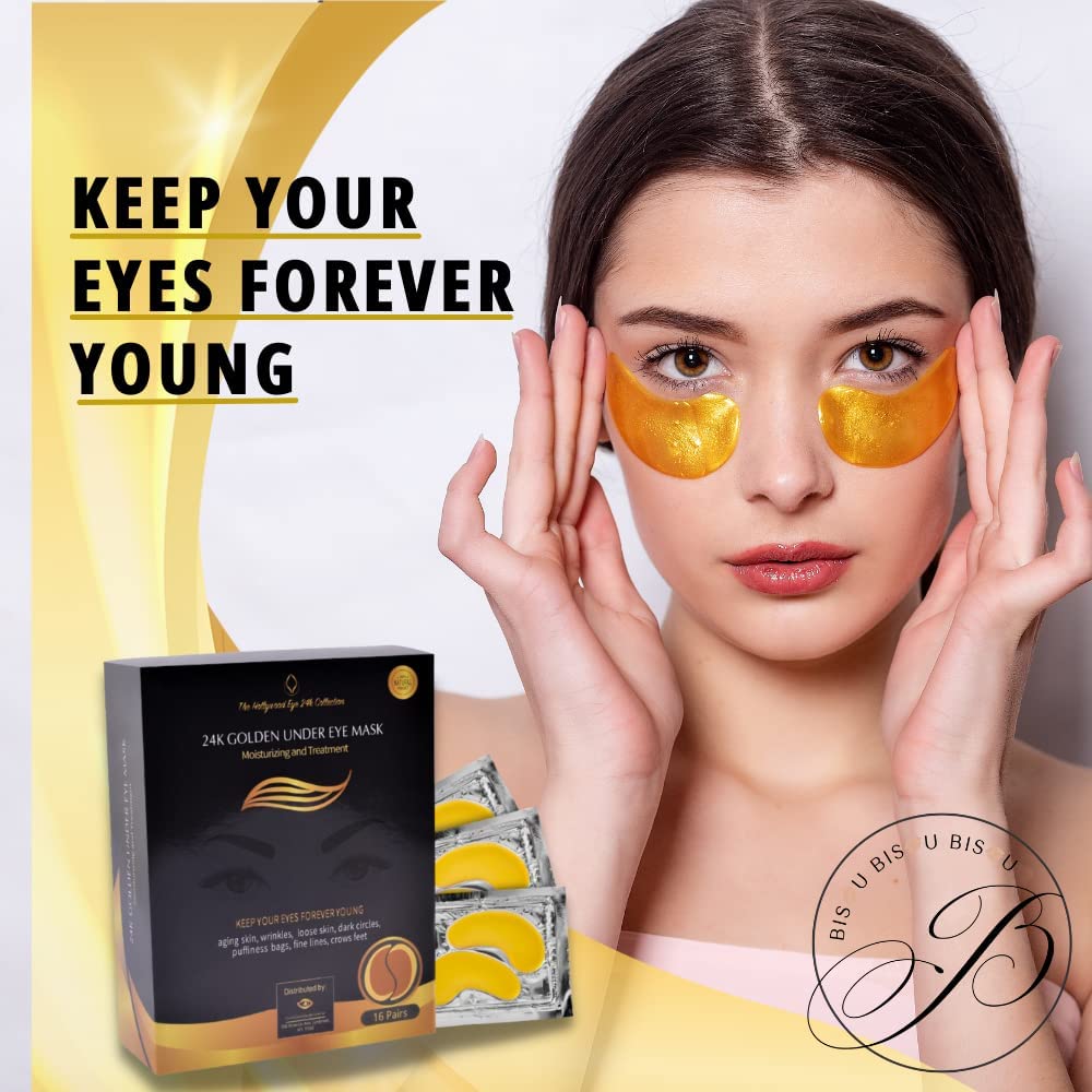 The Hollywood Eye 24K Gold Under Eye Patches massaging remaining serum for better absorption.