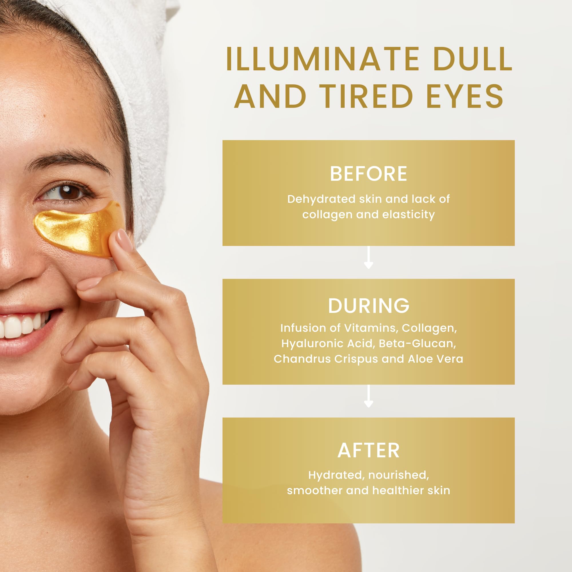 The Hollywood Eye 24K Gold Under Eye Patches come in a 16-pair box for sharing or solo use.