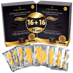 The Hollywood Eye 24K Gold Under Eye Patches packaging highlights premium care for refreshed eyes.