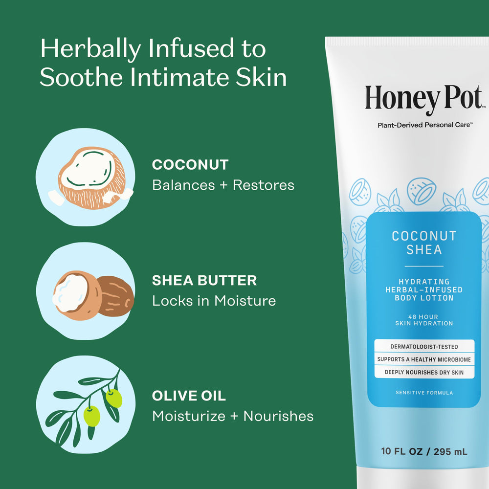 The Honey Pot Coconut Shea ingredients label close-up highlighting clean, paraben-free formulation.