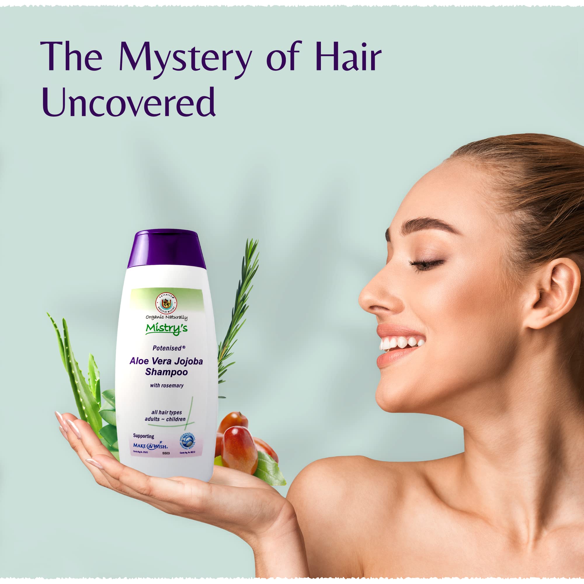 The House of Mistry mistrys shampoo ingredients close-up of aloe vera and jojoba for hydration.