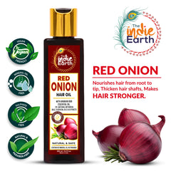 The Indie Earth bottle pour close-up showing easy daily application for reducing hair breakage.