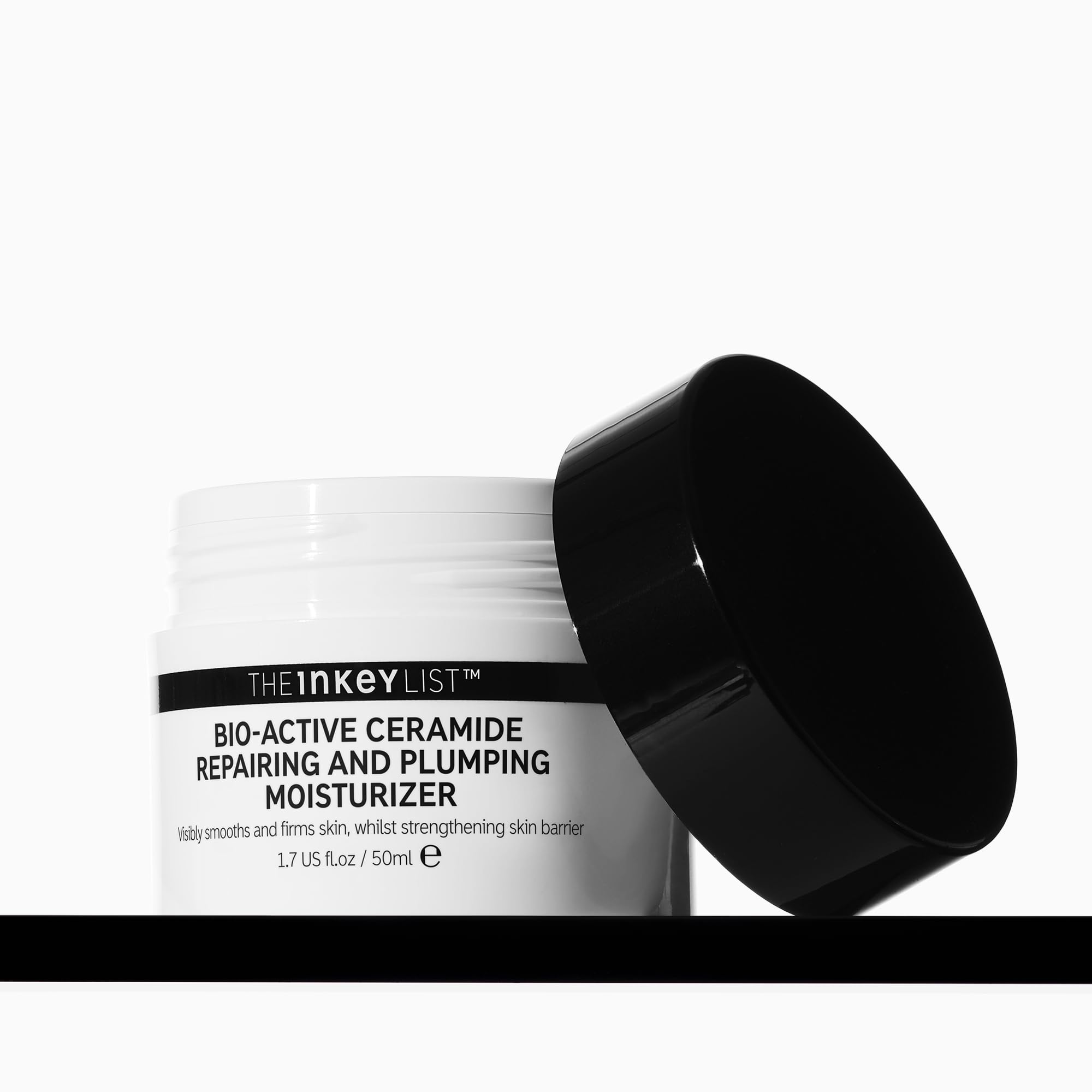 The INKEY List Bio-Active Ceramide Repairing bottle close-up showing hydration support.
