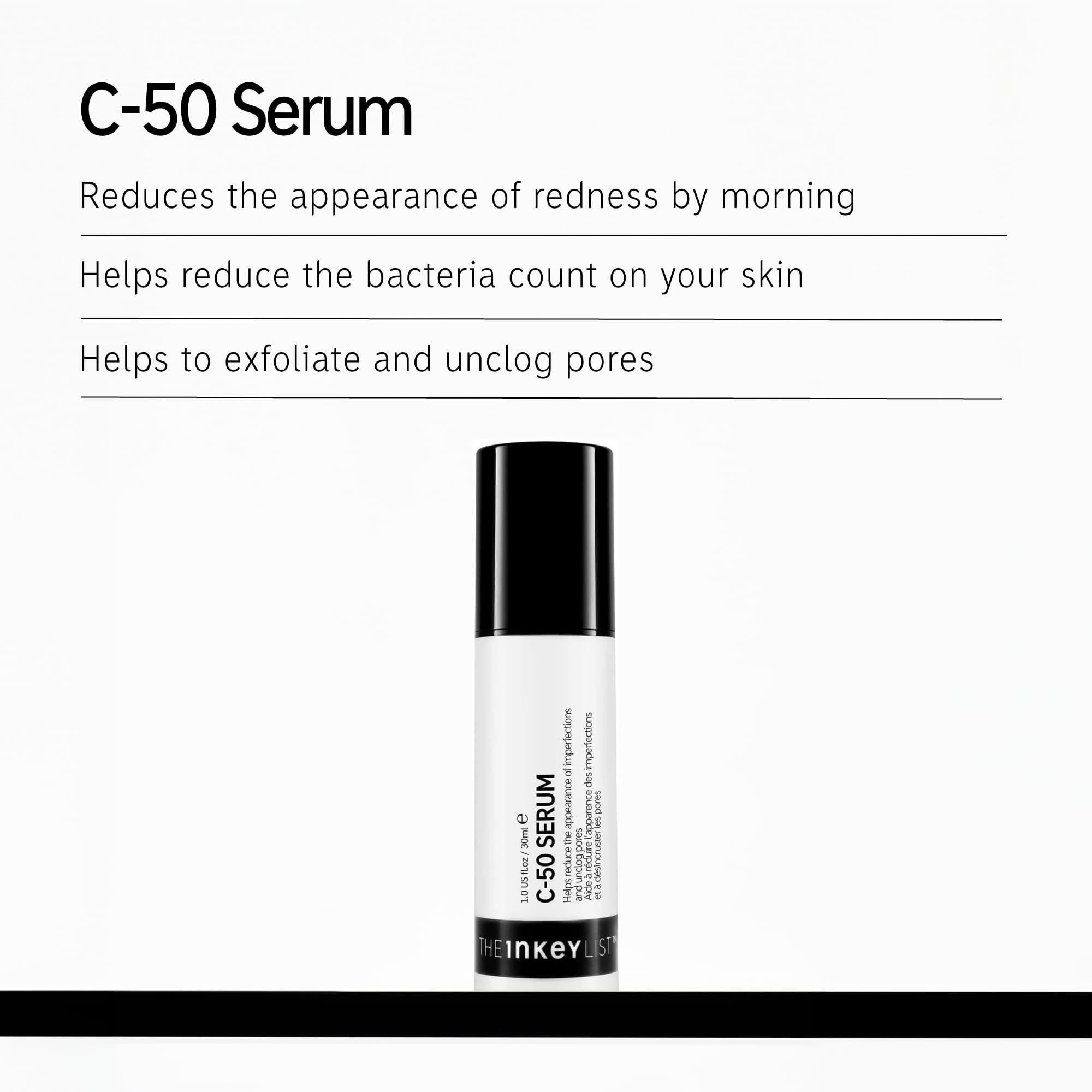 The INKEY List C-50 serum during night routine application for overnight blemish management