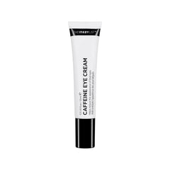 The INKEY List Caffeine Eye Cream tube close-up shows lightweight hydration