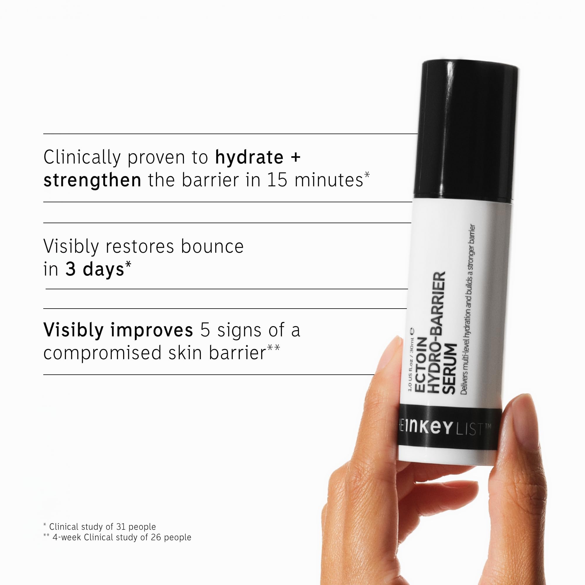 The INKEY List Ectoin Hydro-Barrier Serum application shows quick absorption.