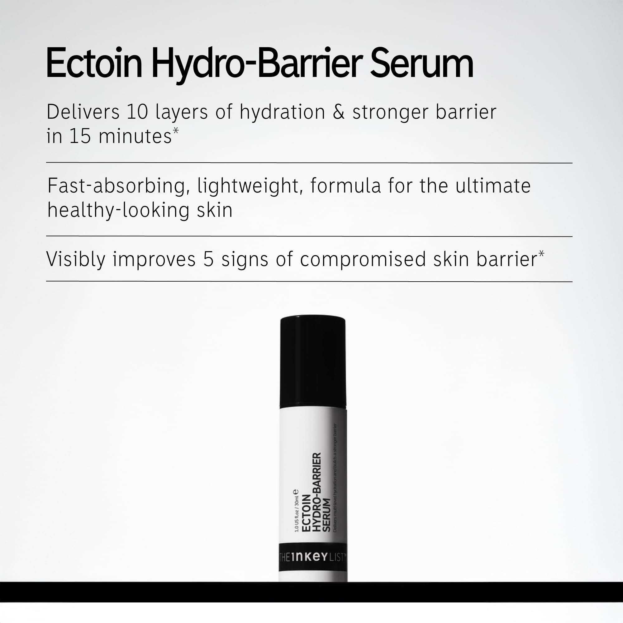 The INKEY List Ectoin Hydro-Barrier Serum dropper dispenses a pea-sized amount for gentle layering.