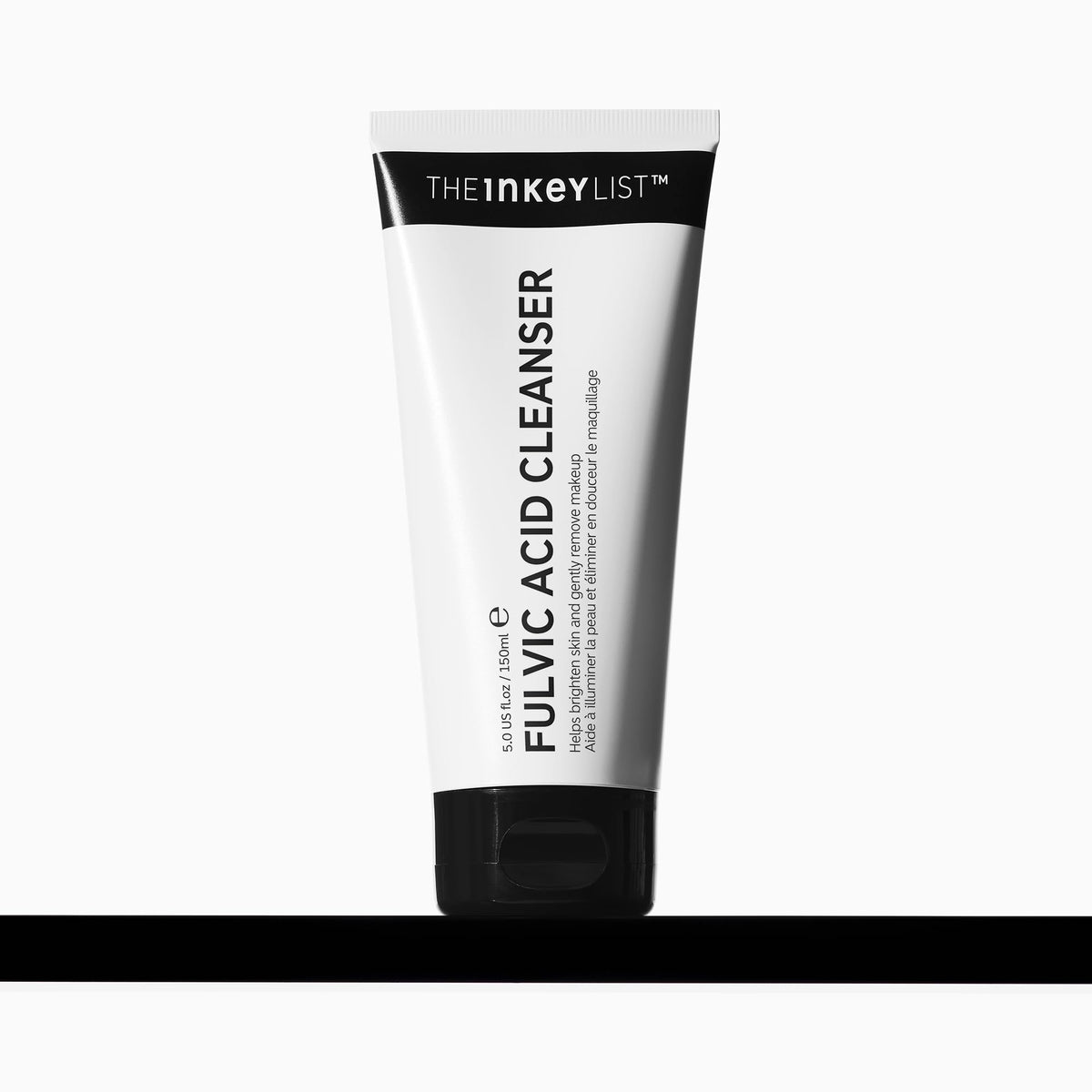 The INKEY List Fulvic Acid Brightening Cleanser bottle shown, fragrance-free formula for all skin types