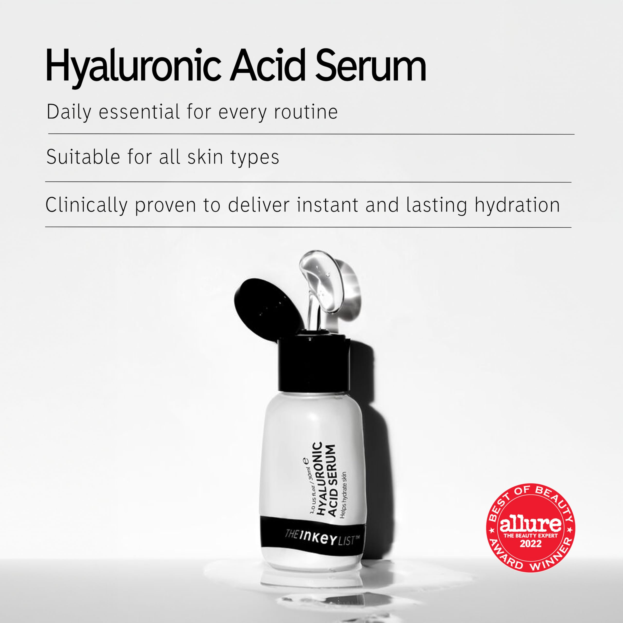 The INKEY List Hyaluronic Acid Serum Duo dropper release showing texture.