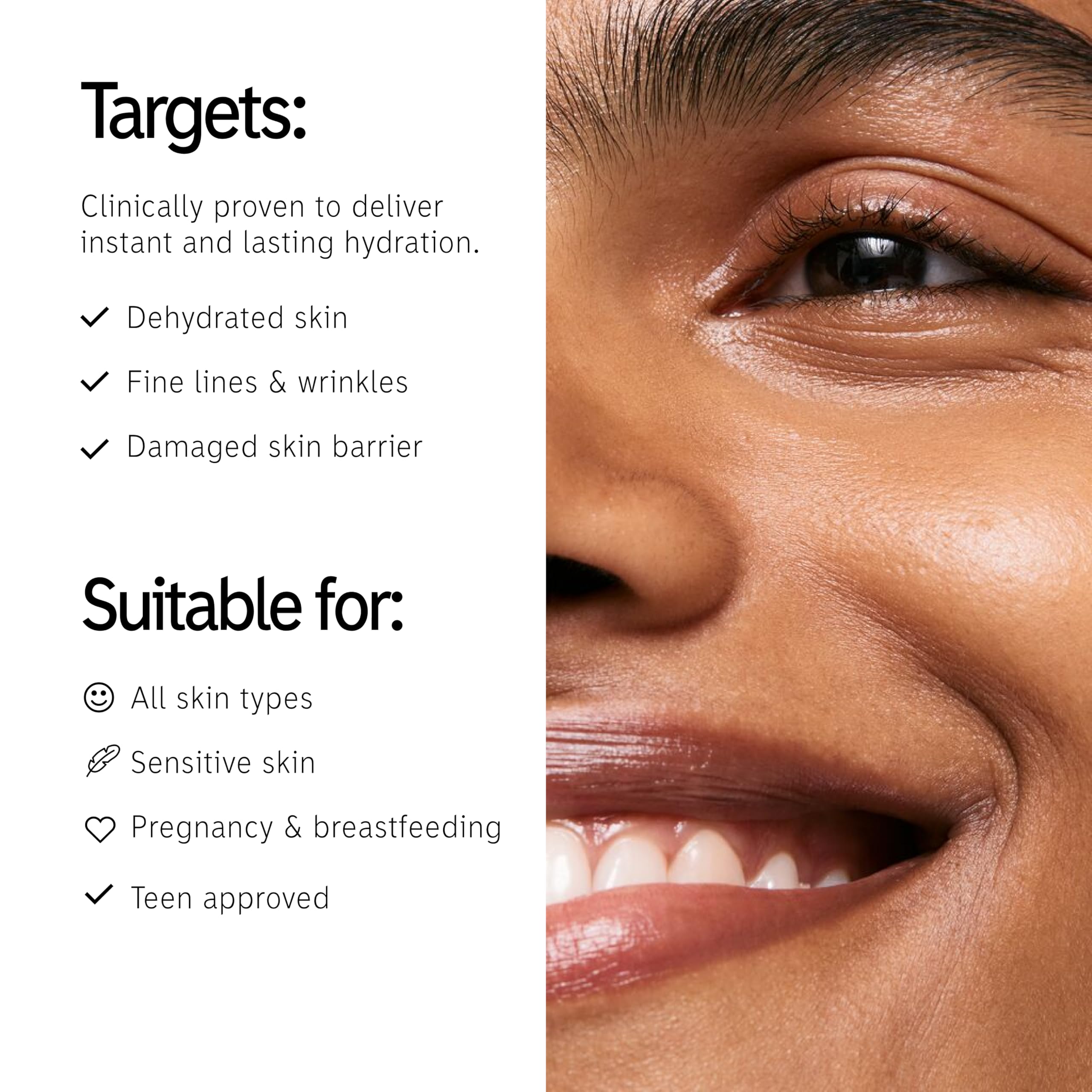 The INKEY List Hyaluronic Acid Serum Duo applied to skin for plump hydration.
