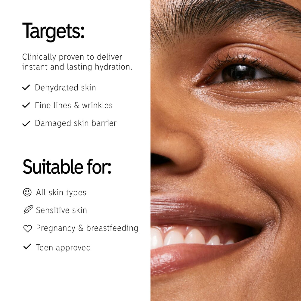 The INKEY List Hyaluronic Acid Serum Duo applied to skin for plump hydration.