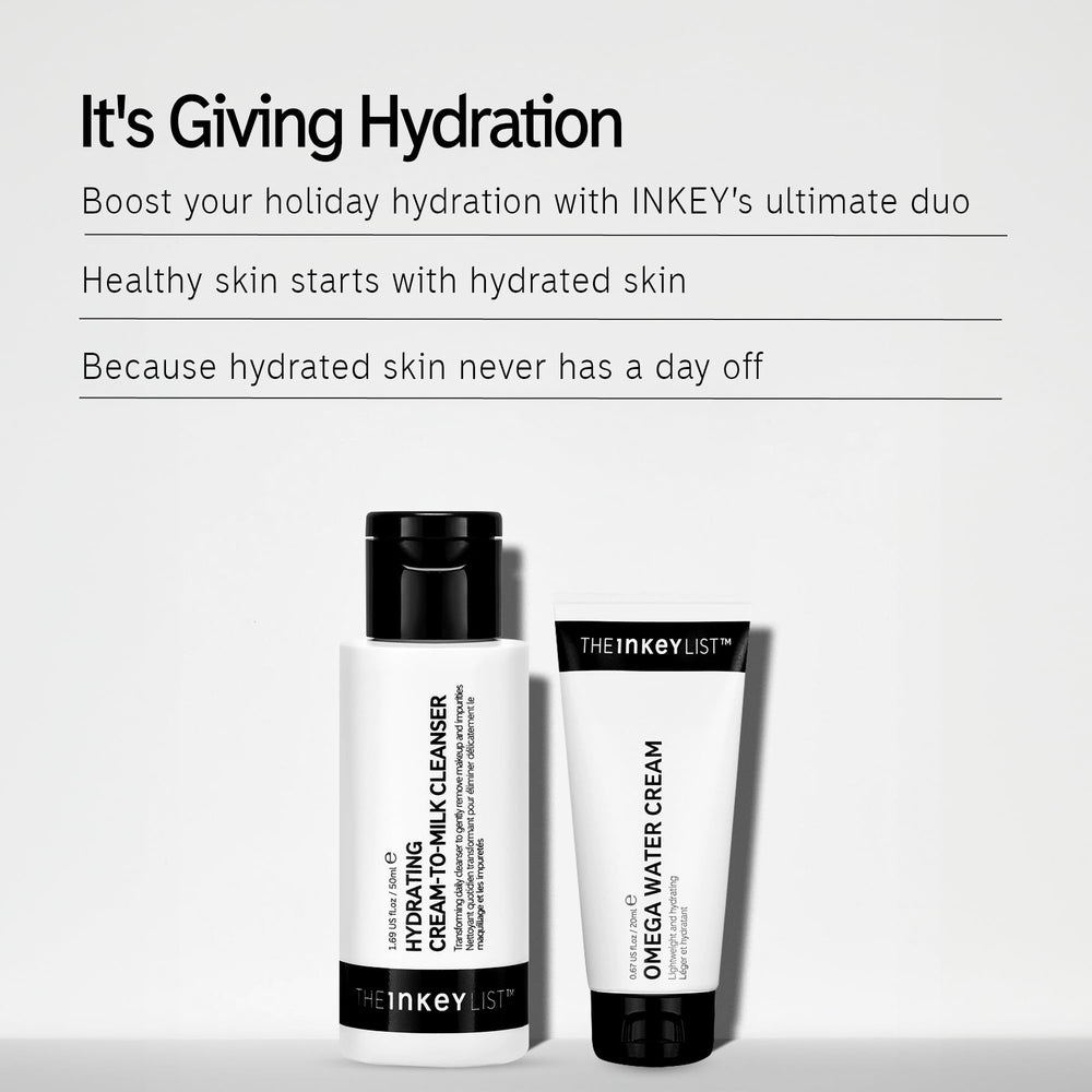 The INKEY List Hydrating Cream-to-Milk Cleanser bottle shows gentle cleansing with lasting moisture.