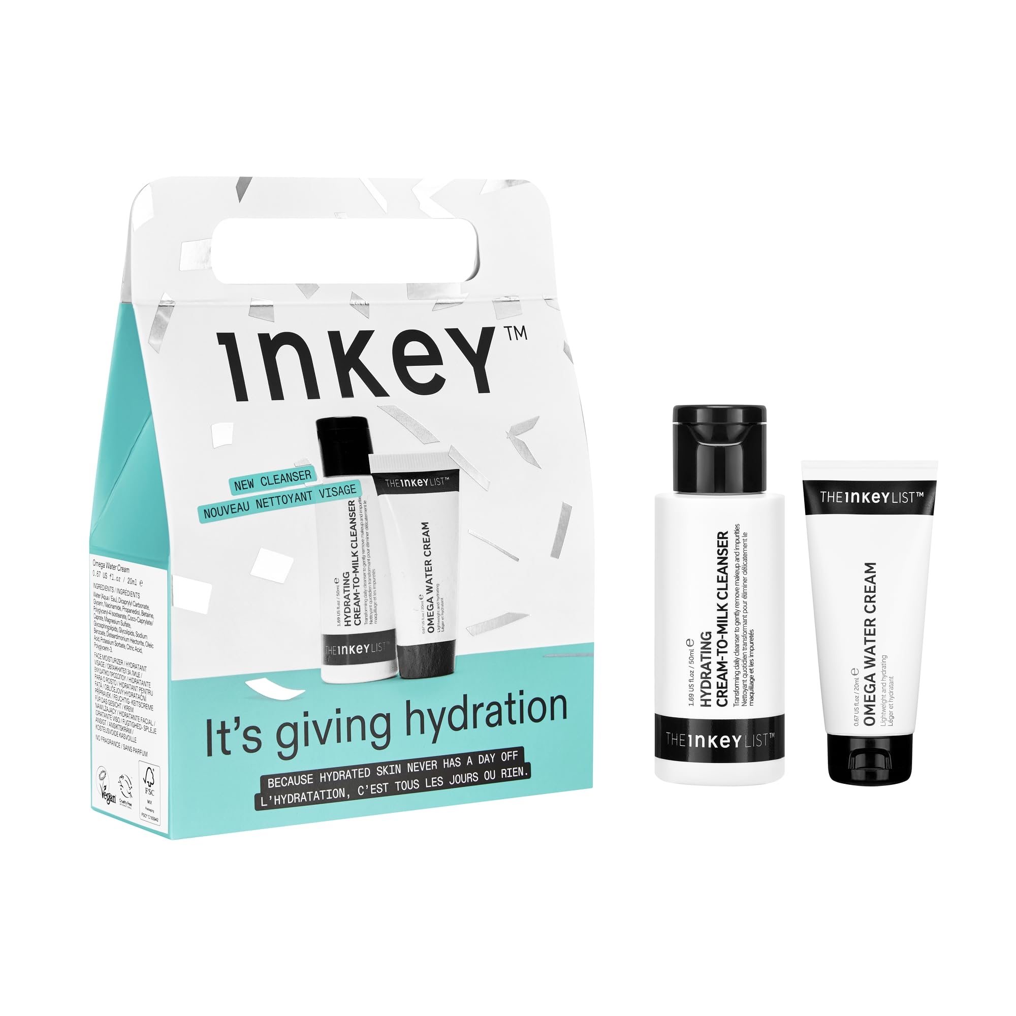 The INKEY List It’s Giving Hydration gift set packaging, ideal for gifting hydration and glow.
