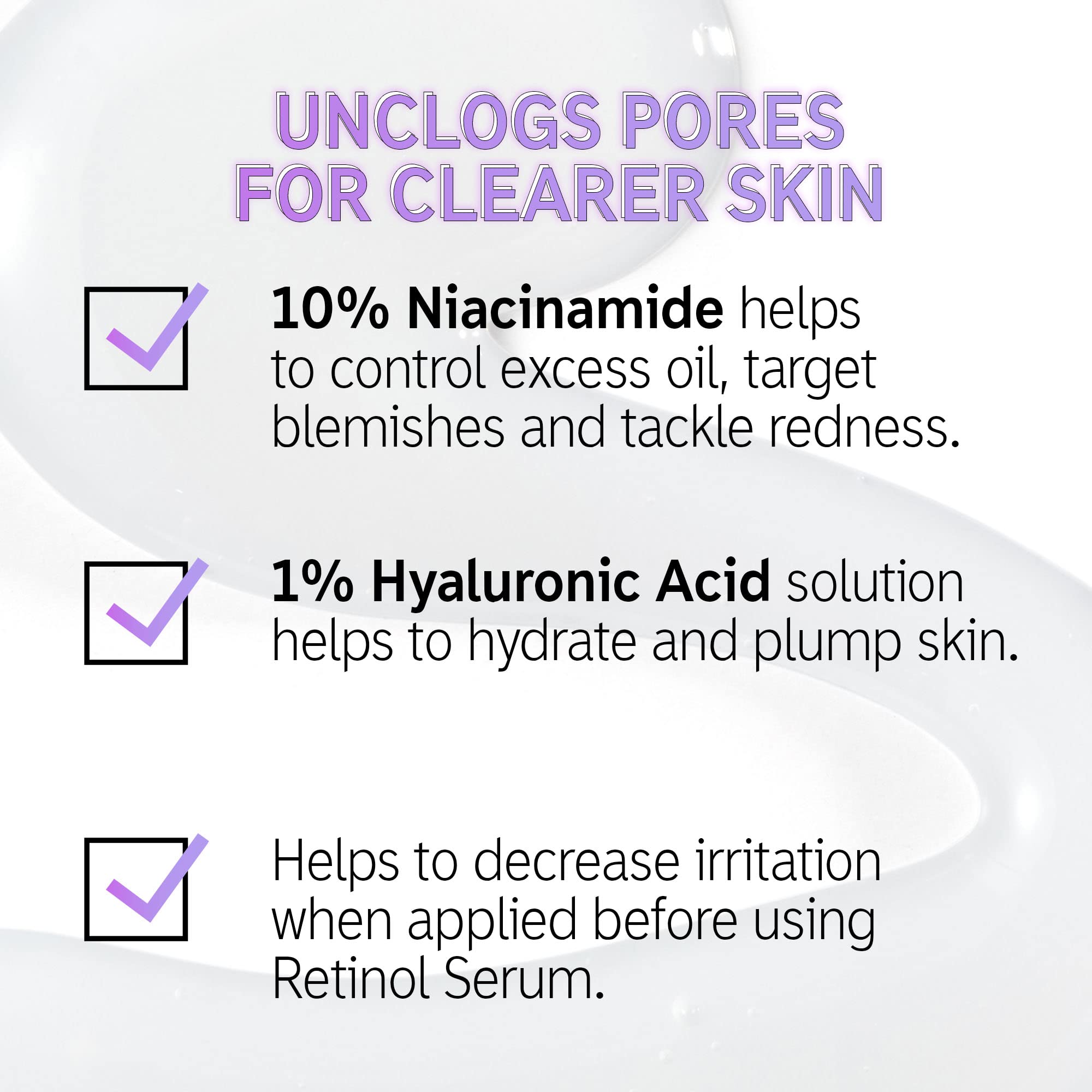 1% Hyaluronic Acid provides hydration in The INKEY List Niacinamide Serum.
