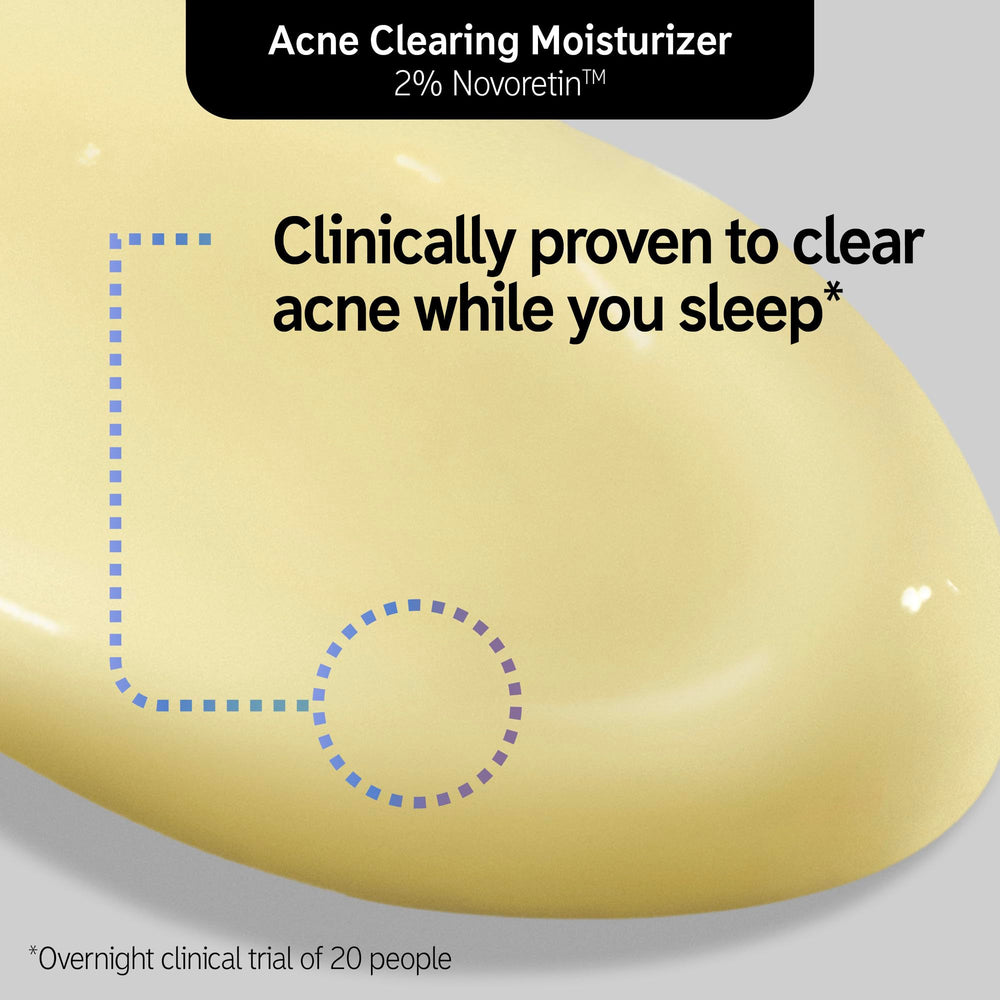 Novoretin 2% Moisturizer container on nightstand supports nightly skin clearing routine