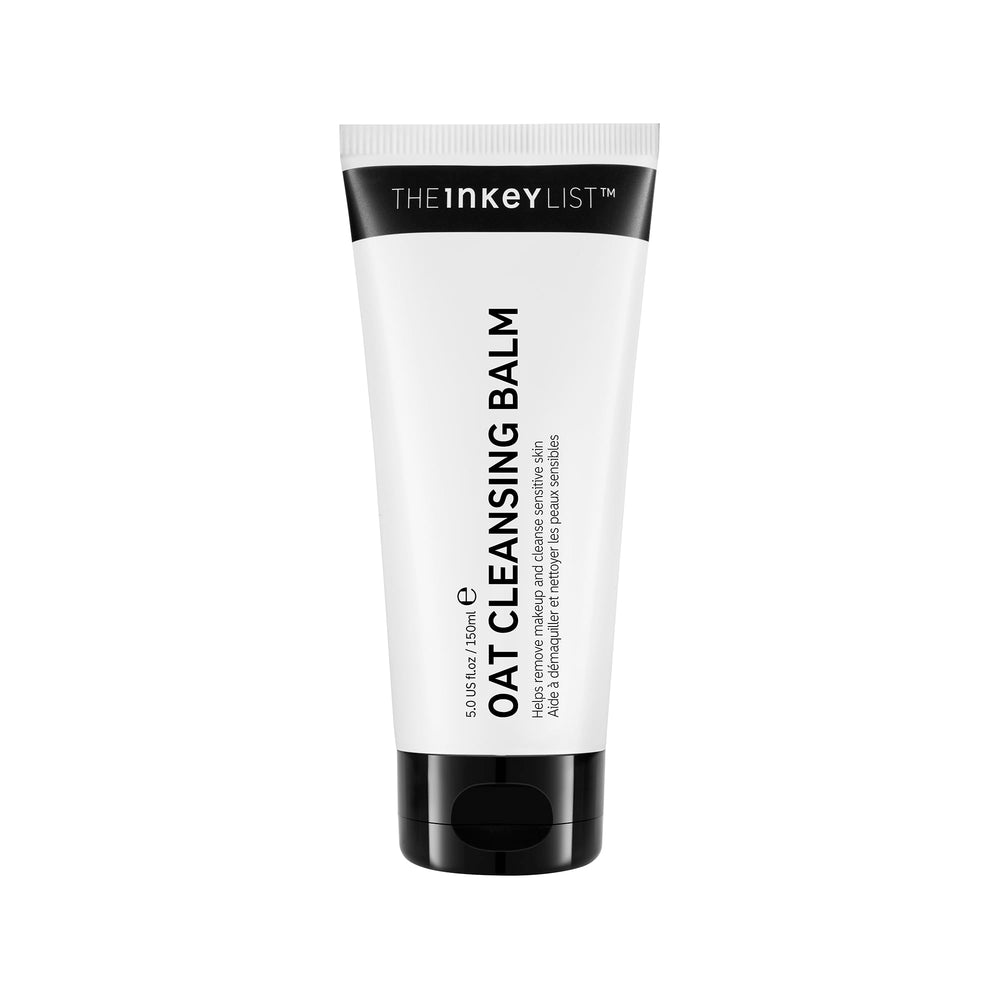 The INKEY List Oat Cleansing Balm jar closeup shows a rich texture for makeup removal.