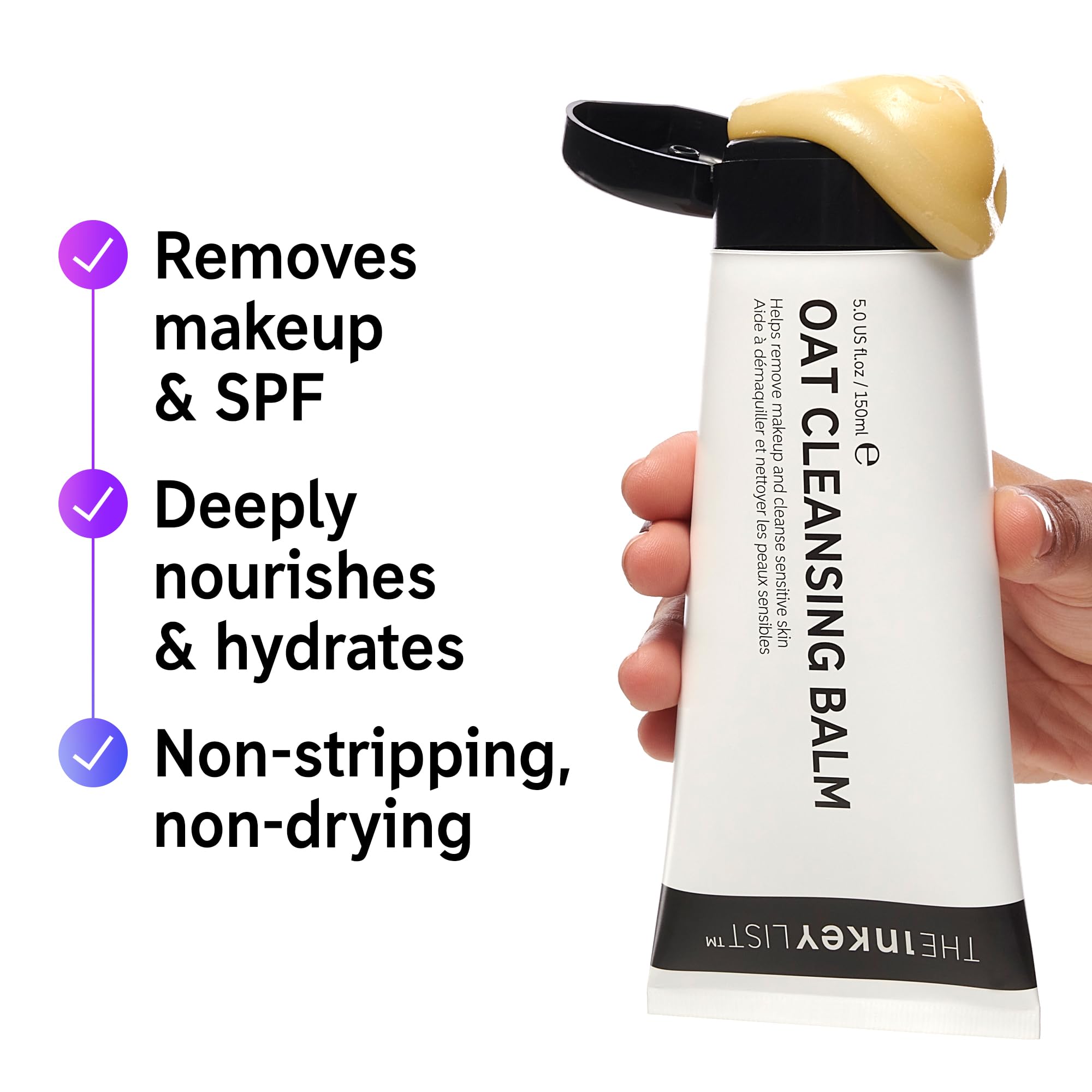 The INKEY List Oat Cleansing Balm rinse scene emphasizes a gentle cleanse.