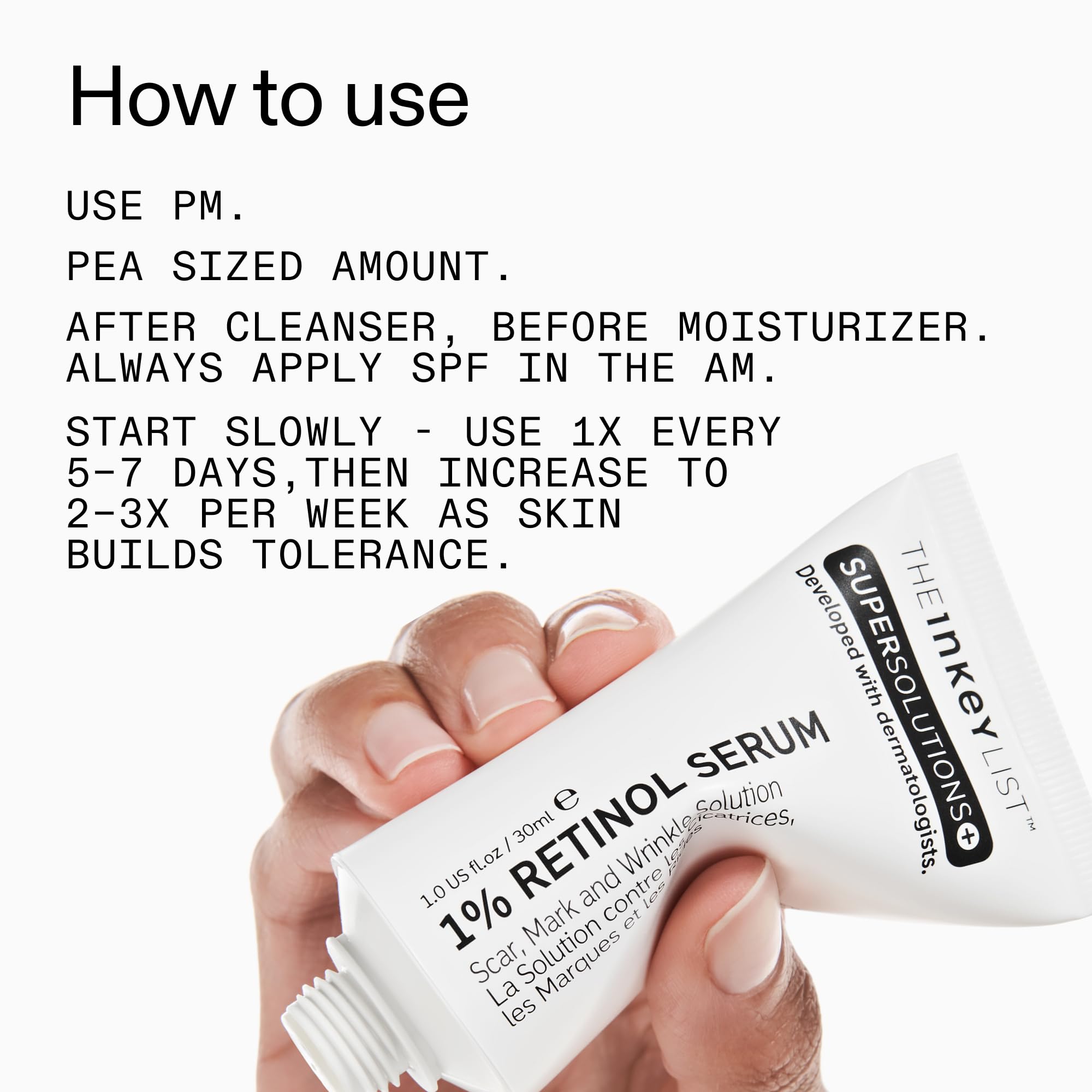 The INKEY List serum application on the face showing pea-sized amount