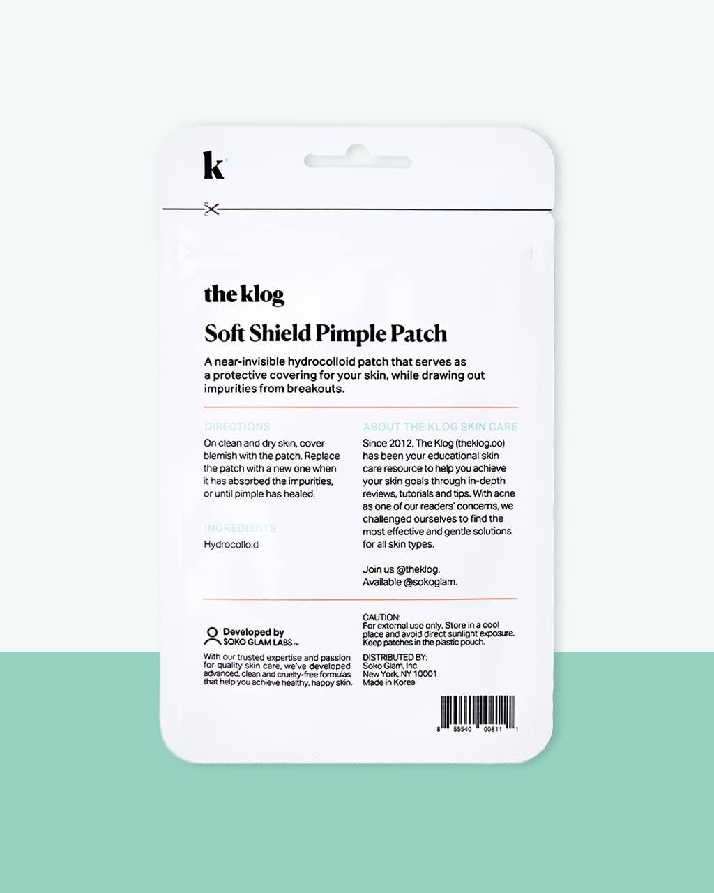 The Klog Soft Shield beveled-edge design helps patch adhere to curved facial areas.