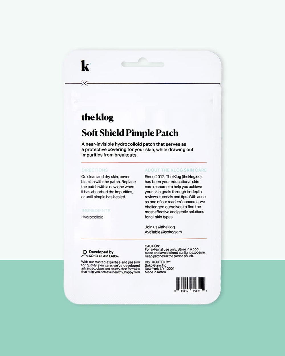 The Klog Soft Shield beveled-edge design helps patch adhere to curved facial areas.