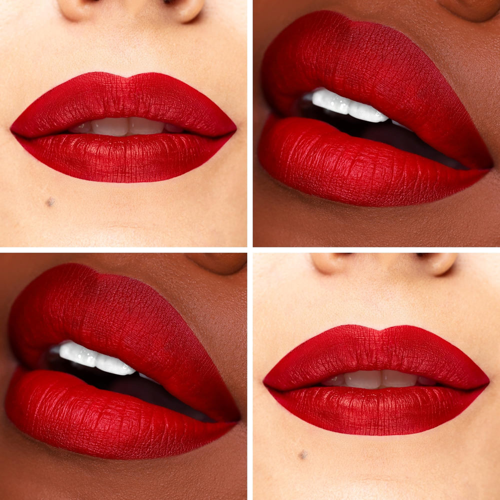 The Lip Bar three-piece lip kit display for versatile daily looks.