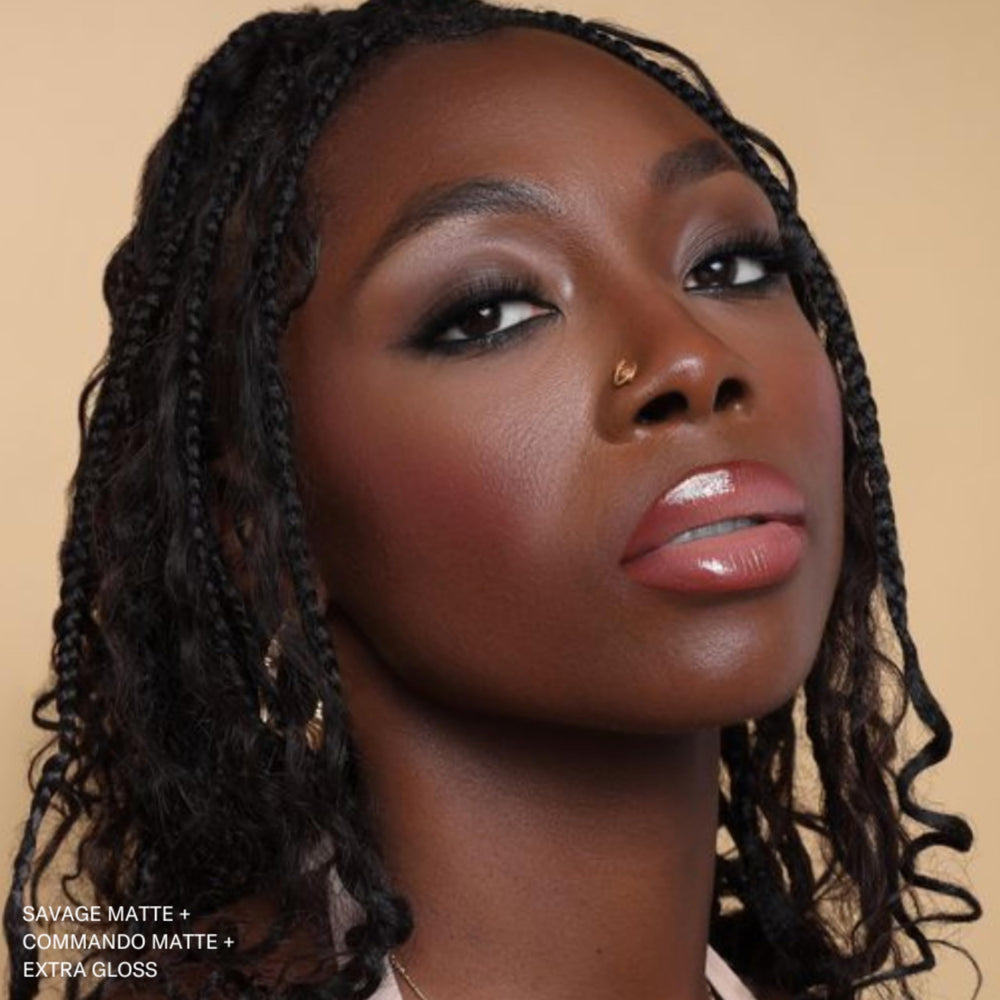 The Lip Bar Commando wears all day with long-lasting color promise