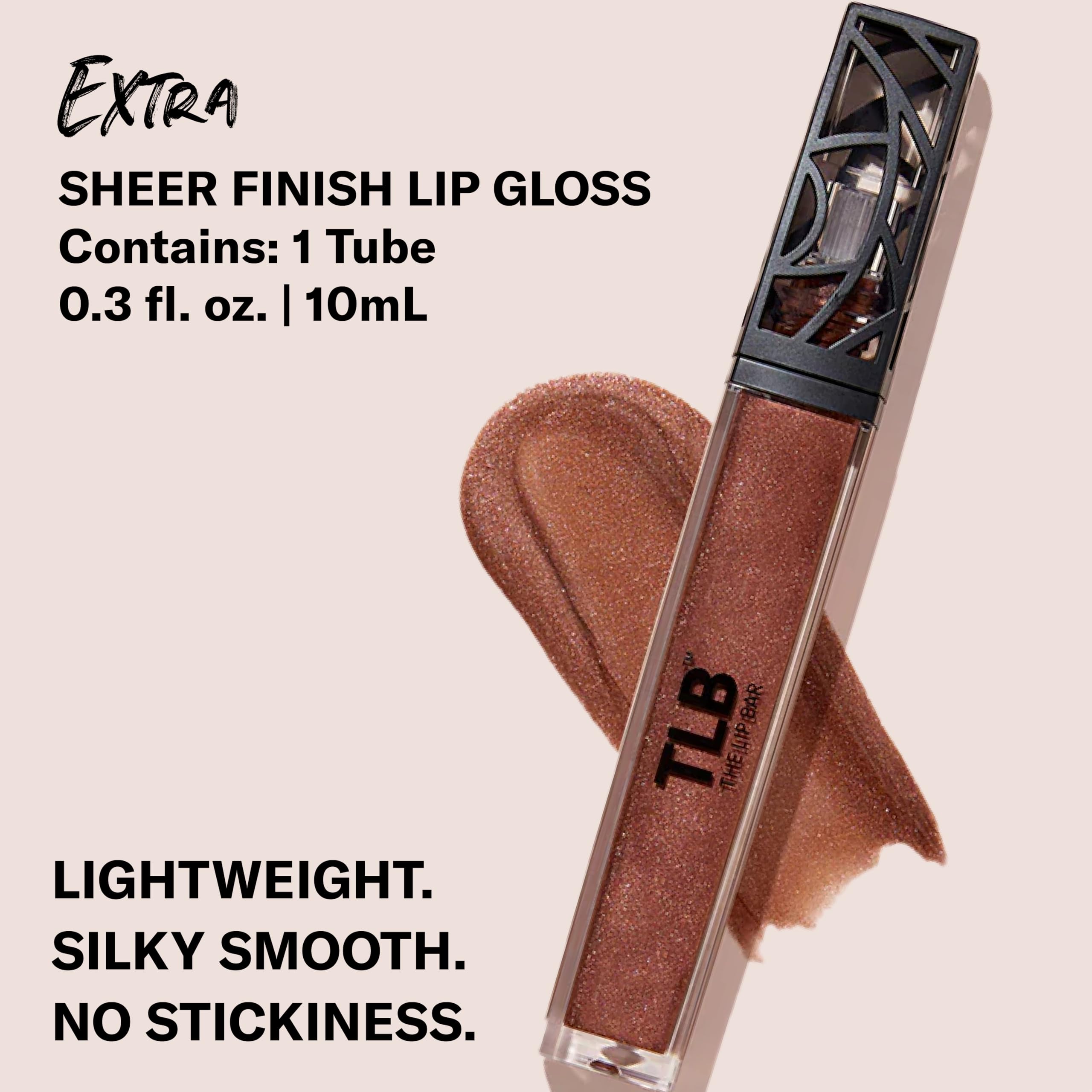 The Lip Bar gloss extra brown shimmer applicator showing smooth texture.