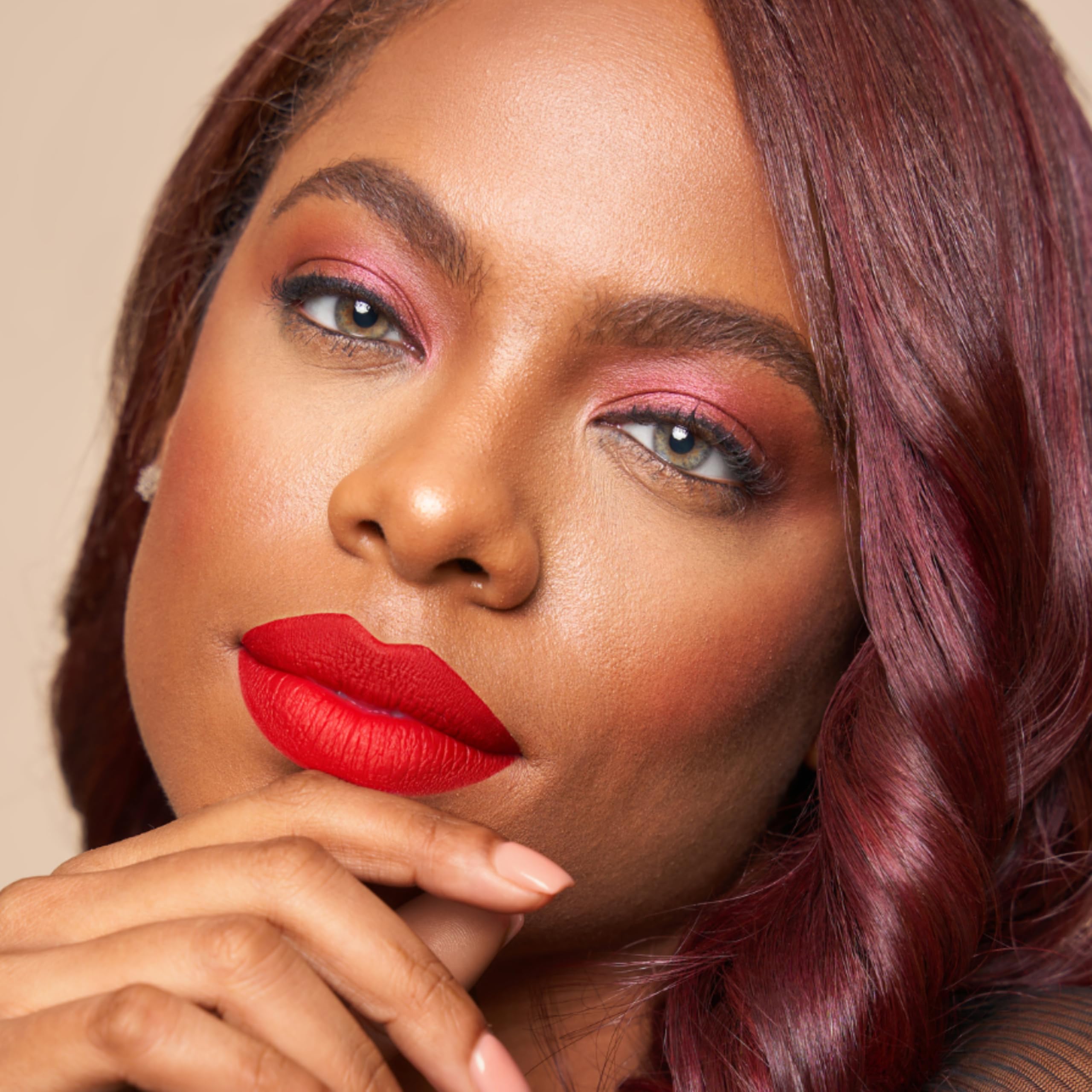 The Lip Bar Hot Mama long-wear test image indicating lasting color