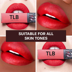 The Lip Bar Hot Mama lipstick being swiped on for smooth glide and bold color