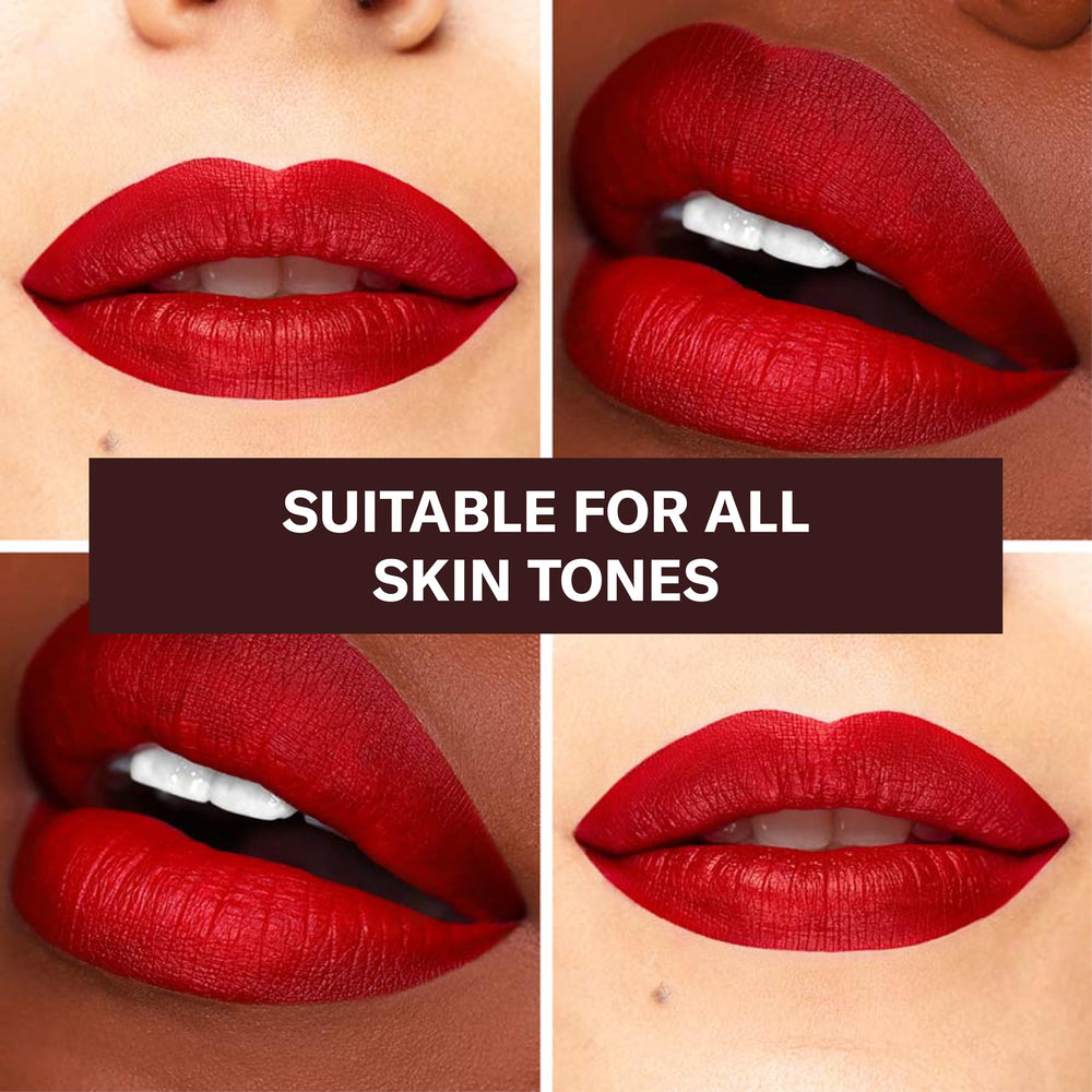 The Lip Bar Bawse Lady swatch shows rich blue-red color payoff.