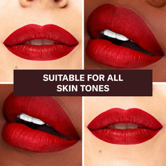The Lip Bar Bawse Lady swatch shows rich blue-red color payoff.