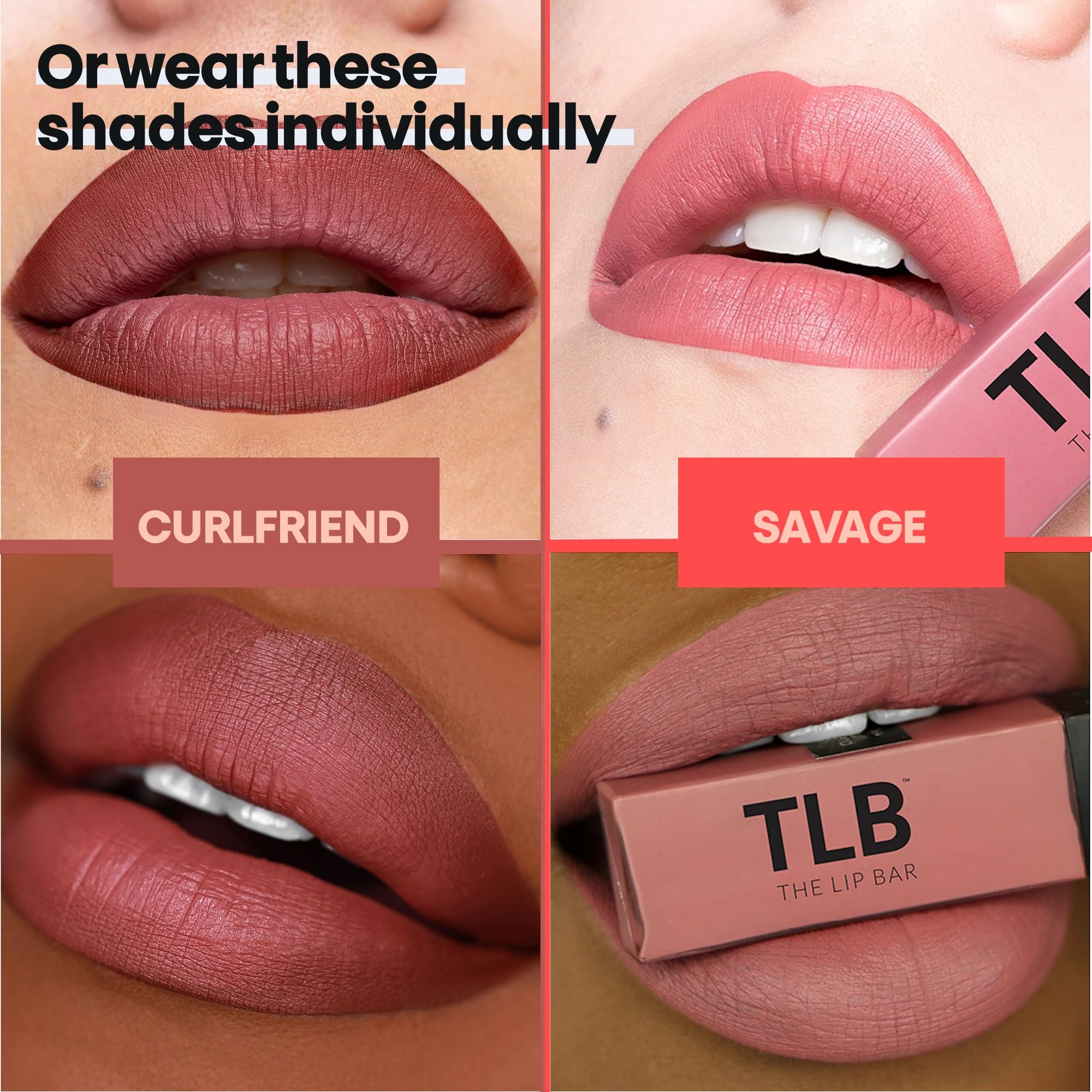 The Lip Bar creamy texture swirls on lips before drying to velvety matte.