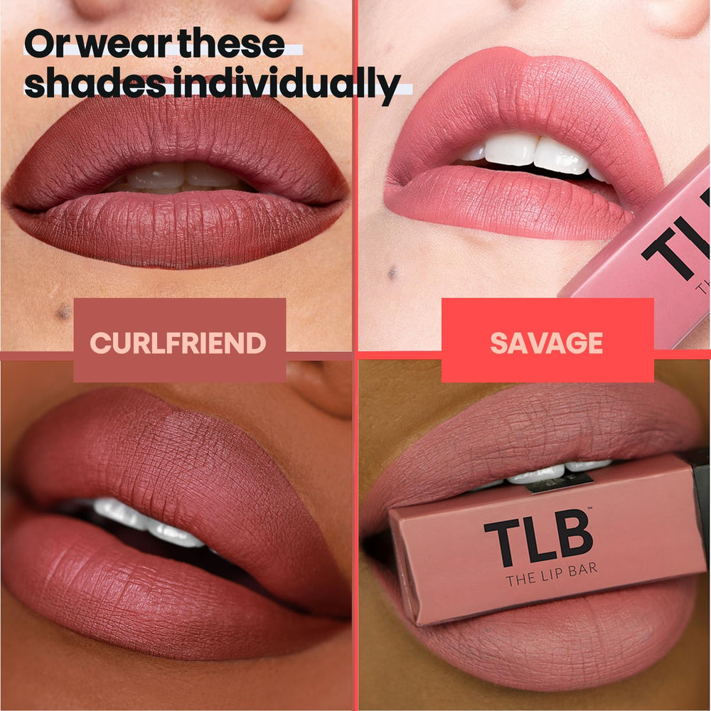 The Lip Bar creamy texture swirls on lips before drying to velvety matte.