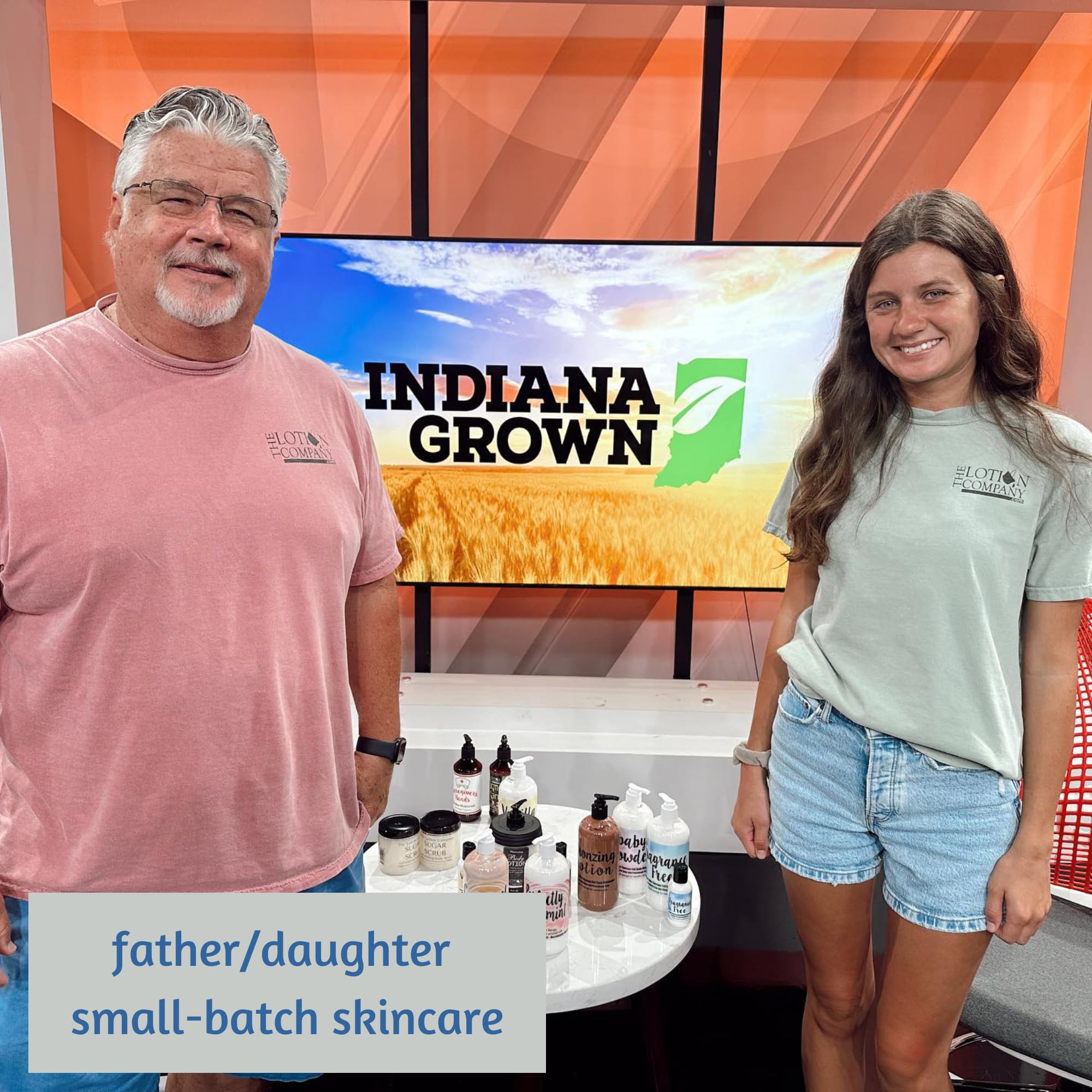 The Lotion Company label close-up emphasizing handmade Muncie origins.