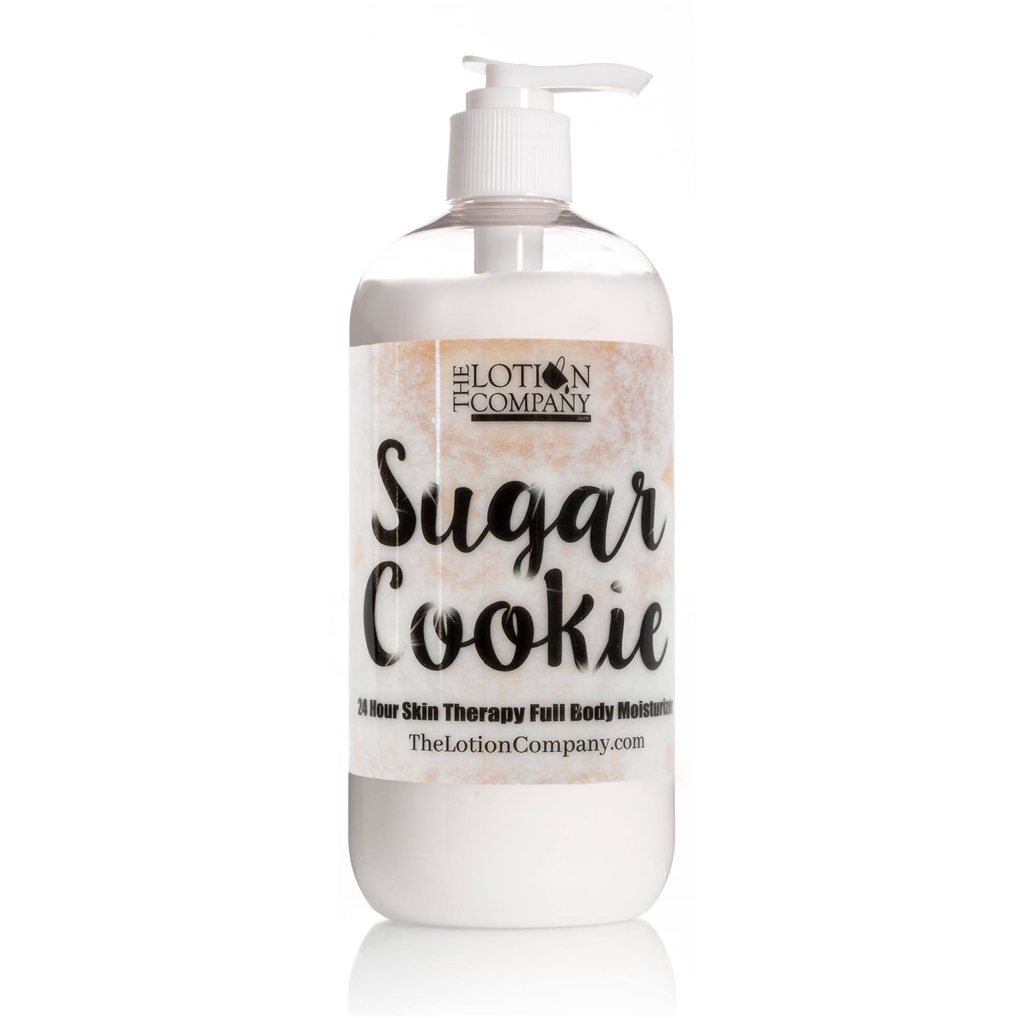 The Lotion Company Sugar Cookie lotion bottle shows comforting scent and all-day moisture.