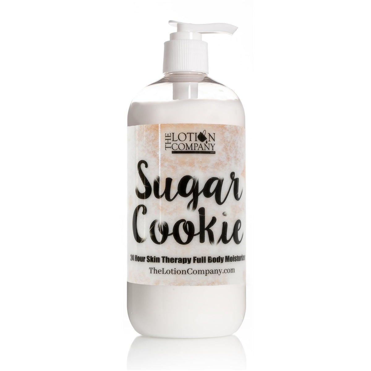 The Lotion Company Sugar Cookie lotion bottle shows comforting scent and all-day moisture.