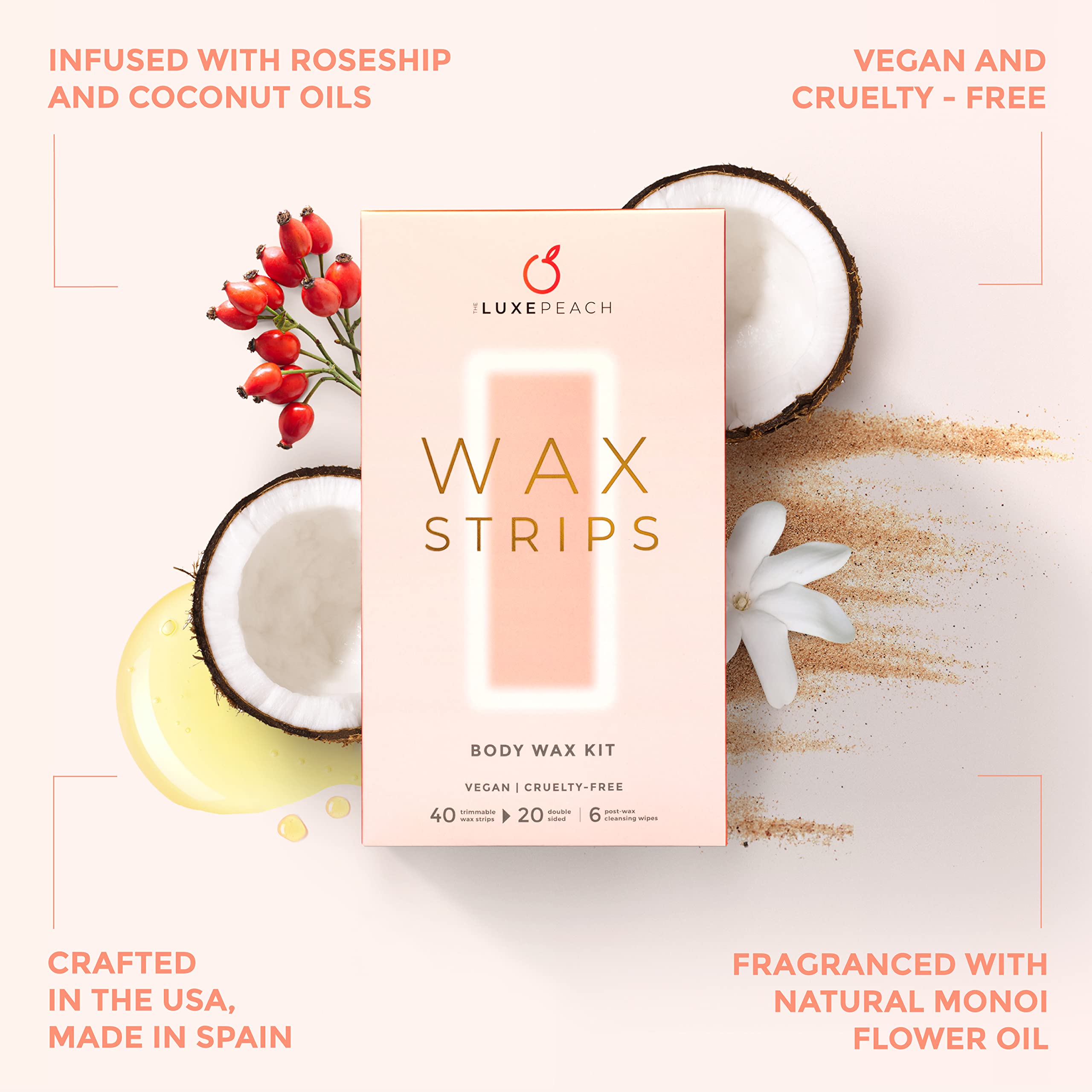 The Luxe Peach oil-infused strips with coconut and rosehip for soothing sensation
