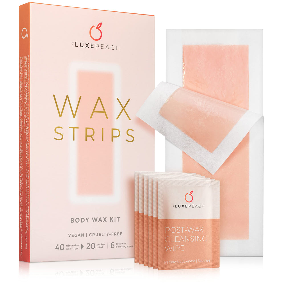 The Luxe Peach wax strips pack ready for body and face, convenient at home