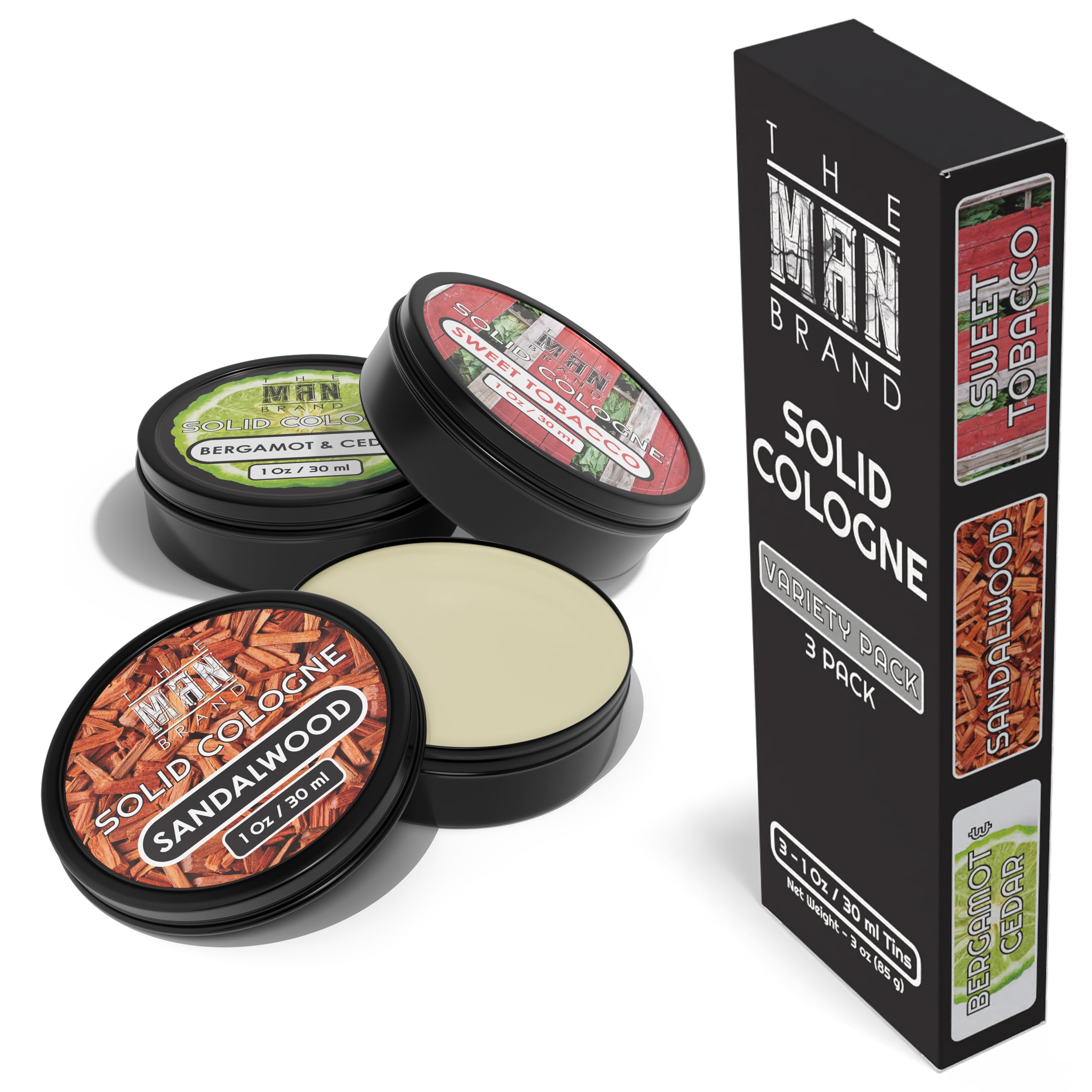 The Man Brand solid cologne bergamot cedar for refined daytime aroma