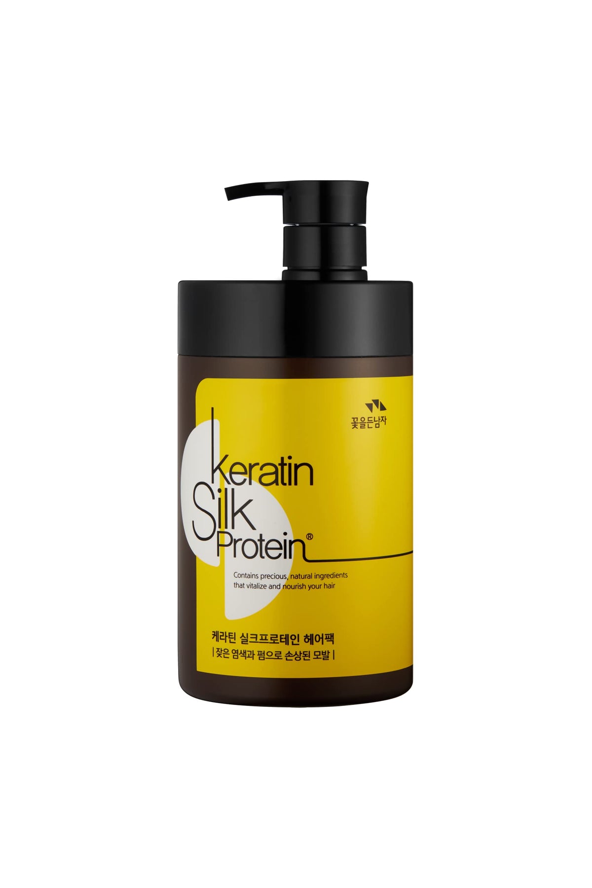 The Man Company Man with Flowers keratin silkprotein hair pack bottle pour for nourishing damaged hair.