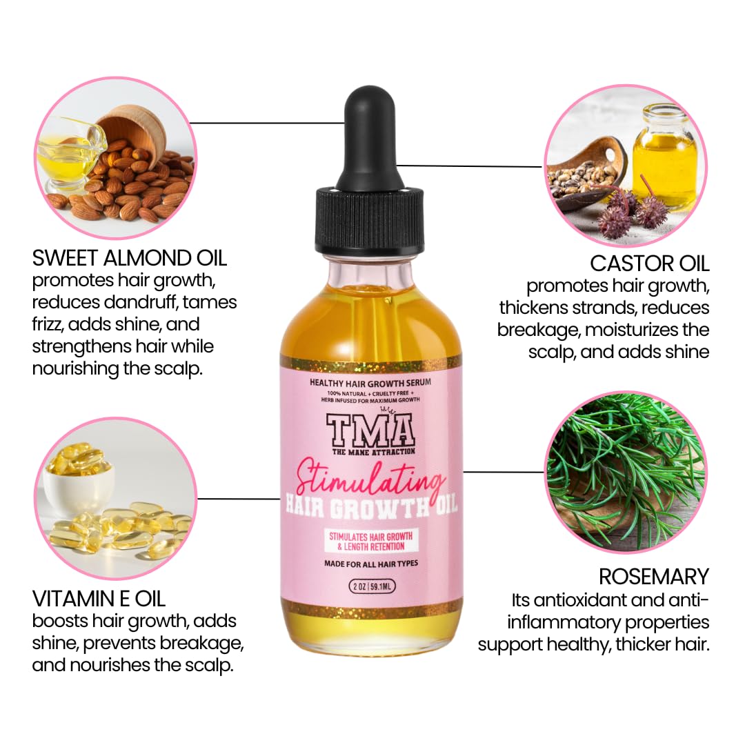 Ingredients of The Mane Attraction Hair Oil with rosemary, castor and black seed