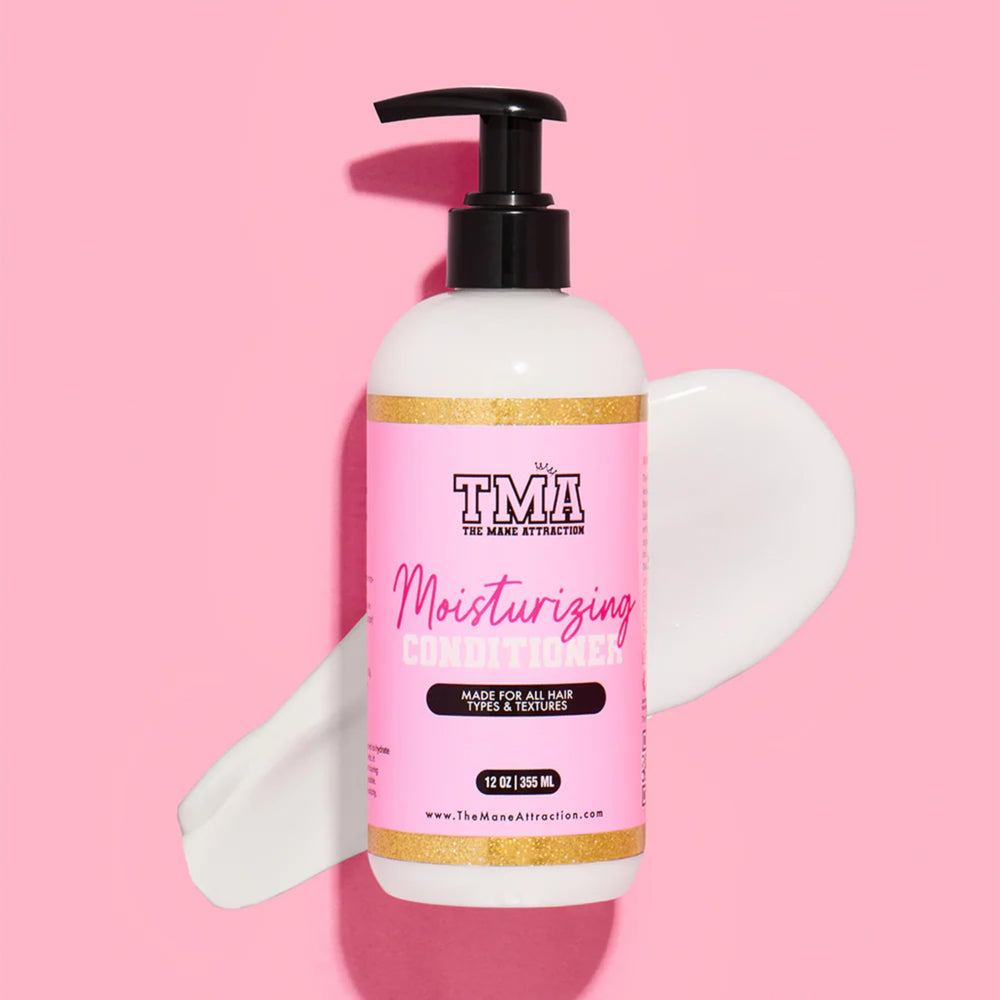The Mane Attraction Moisturizing Conditioner tub opened shows creamy formula ready to apply