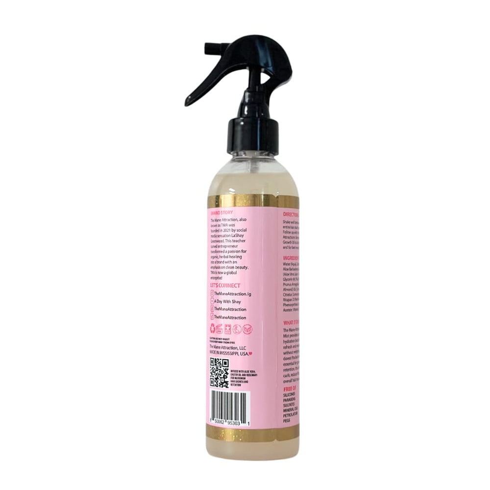 The Mane Attraction Nourishing Daily Hair Growth Moisture Mist close-up shows hair health and softness.
