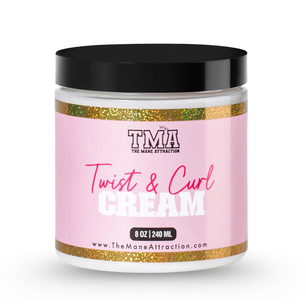 The Mane Attraction Twist & Curl Cream bottle highlights lightweight moisture for defined curls.